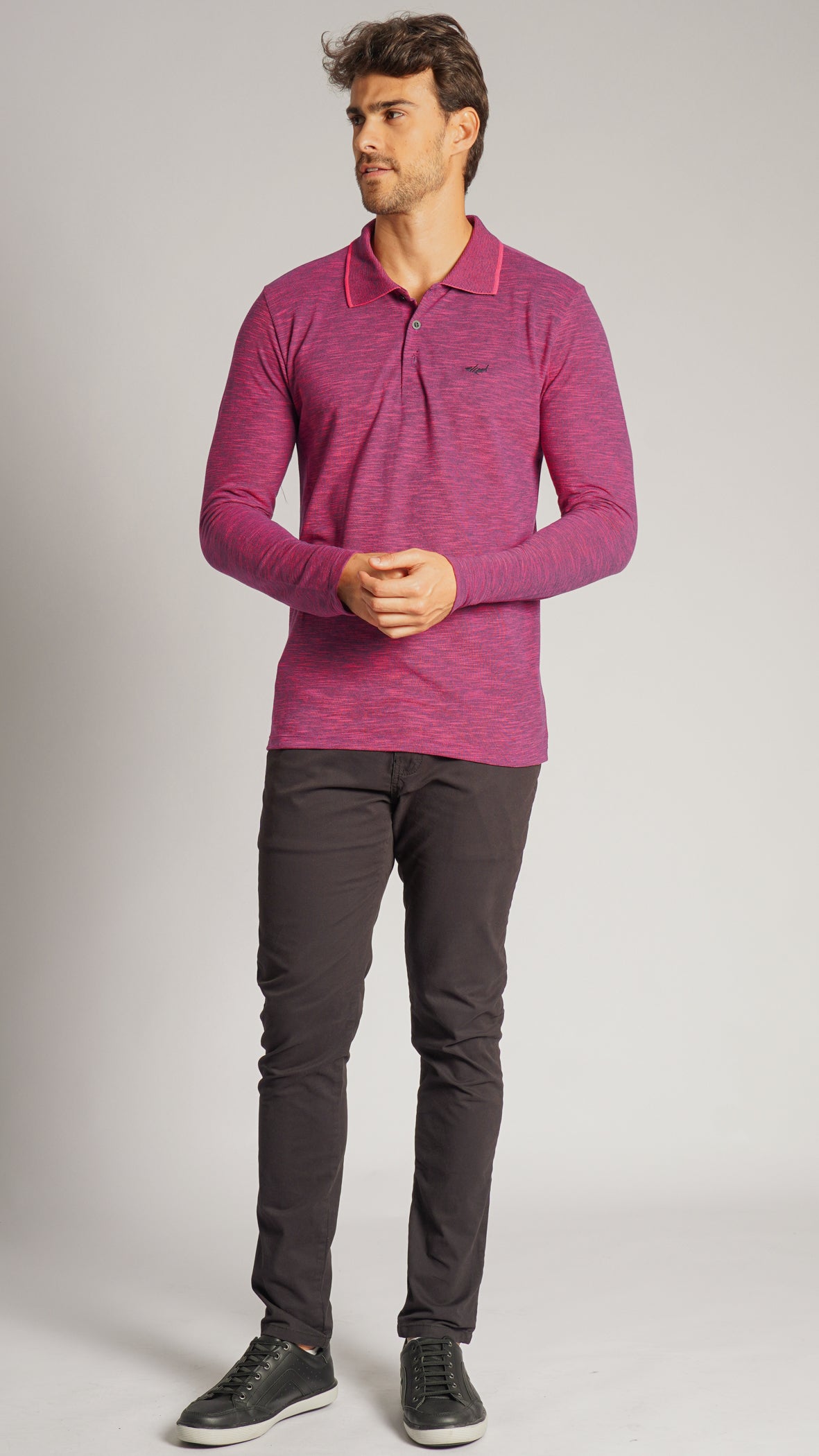 Camisa Polo Flamê Manga Longa - Rosa