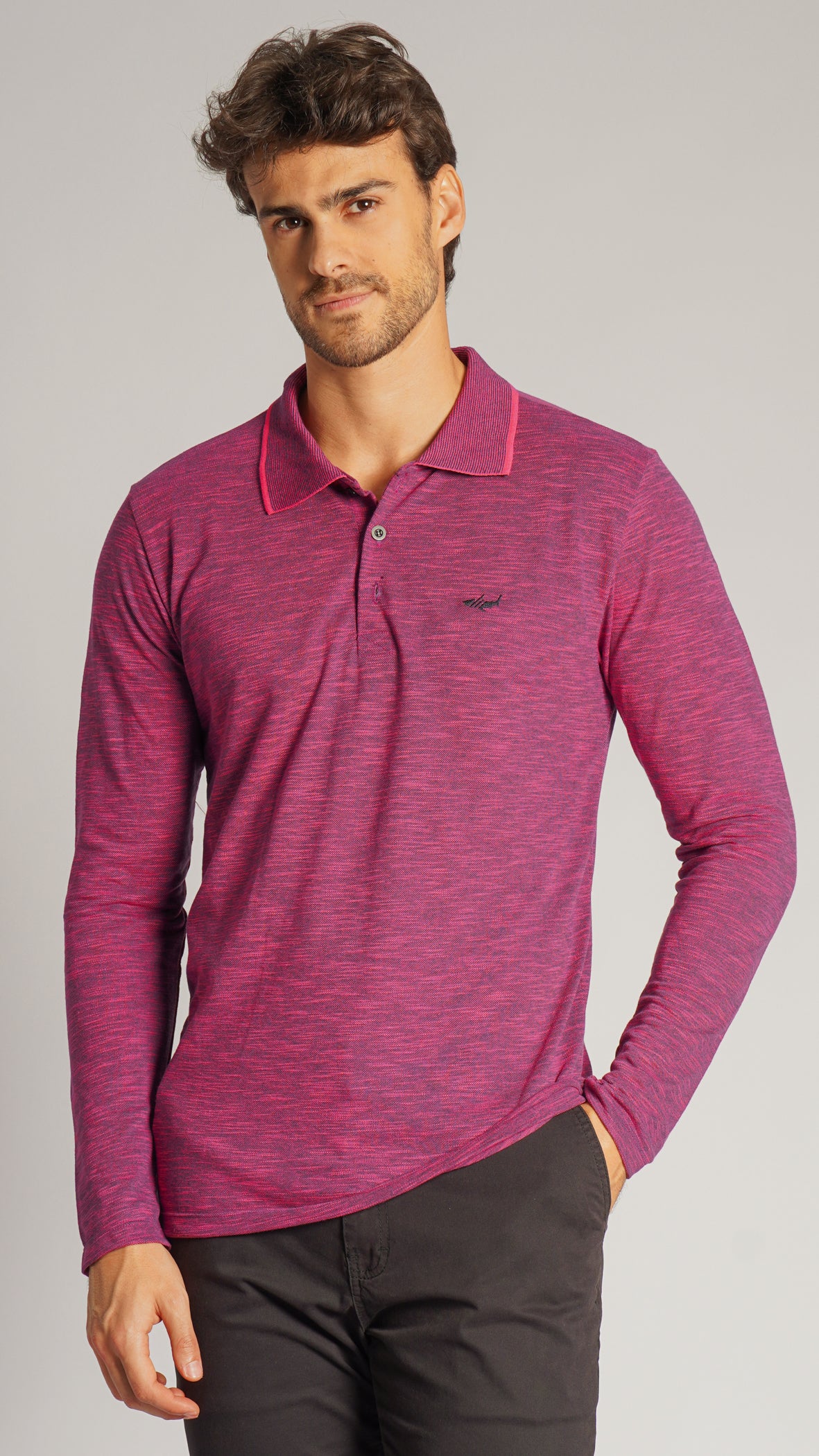 Camisa Polo Flamê Manga Longa - Rosa