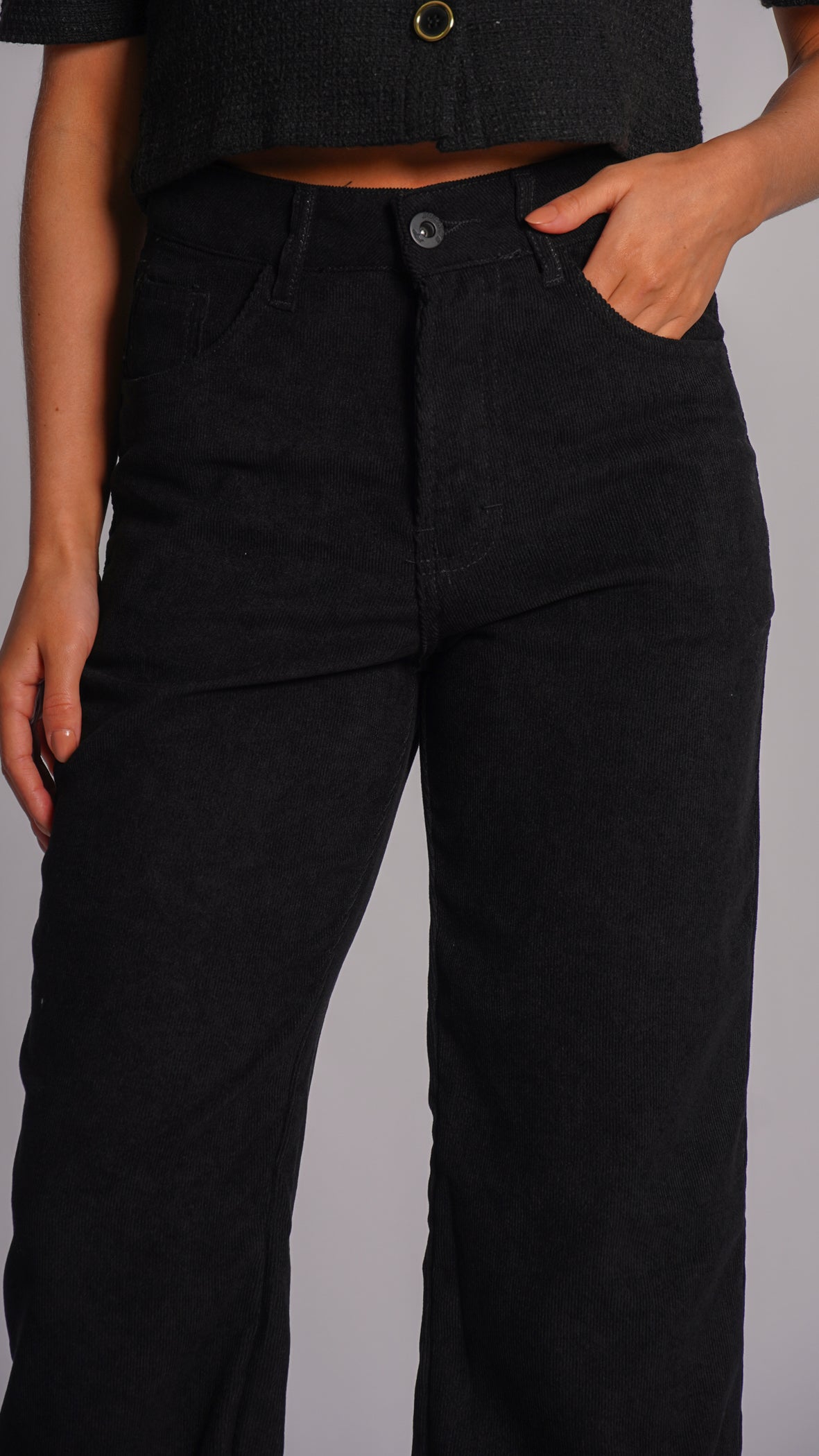 Calça Cotelê Reta - Preta