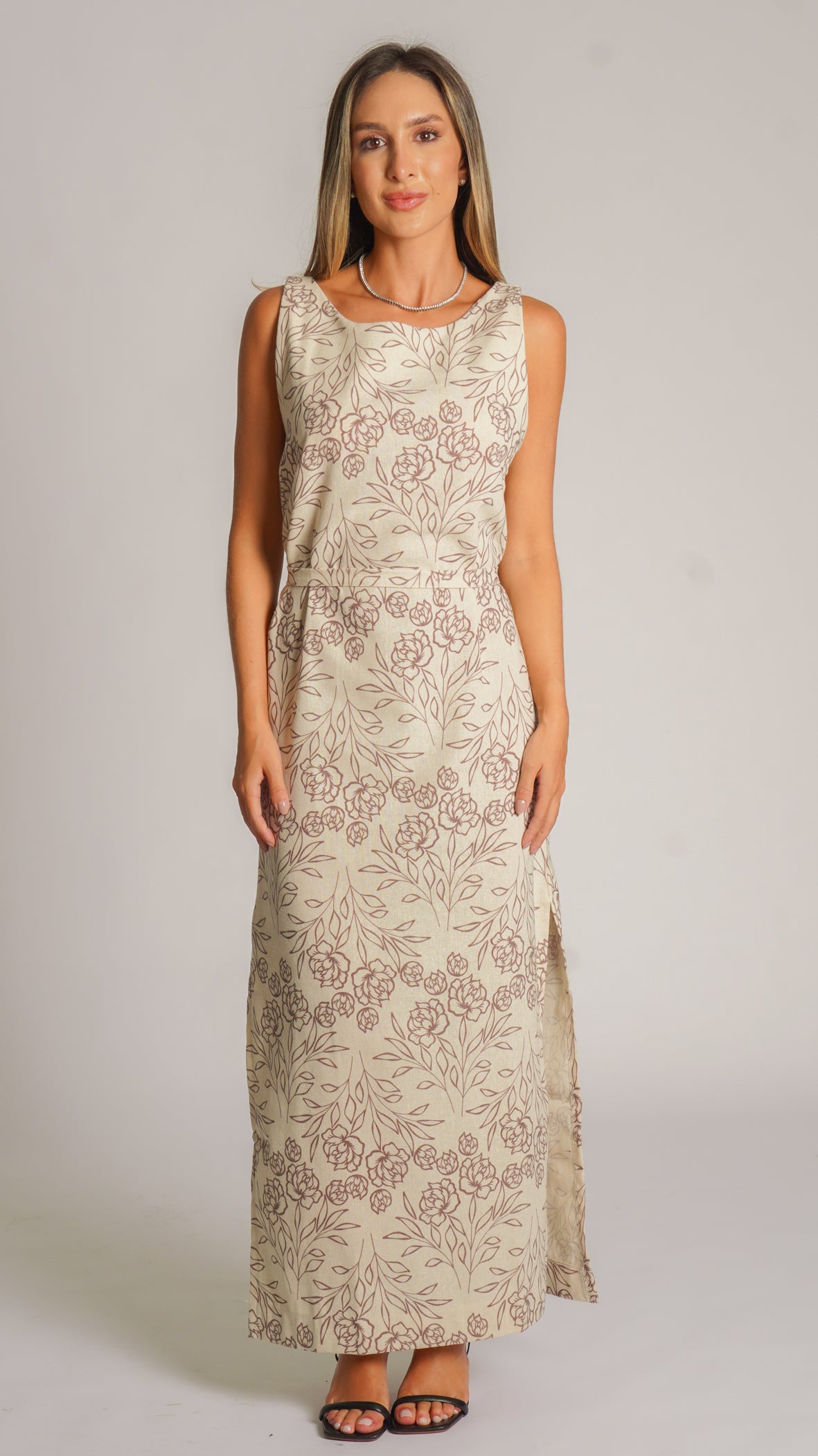 Vestido Linho Fenda - Bege