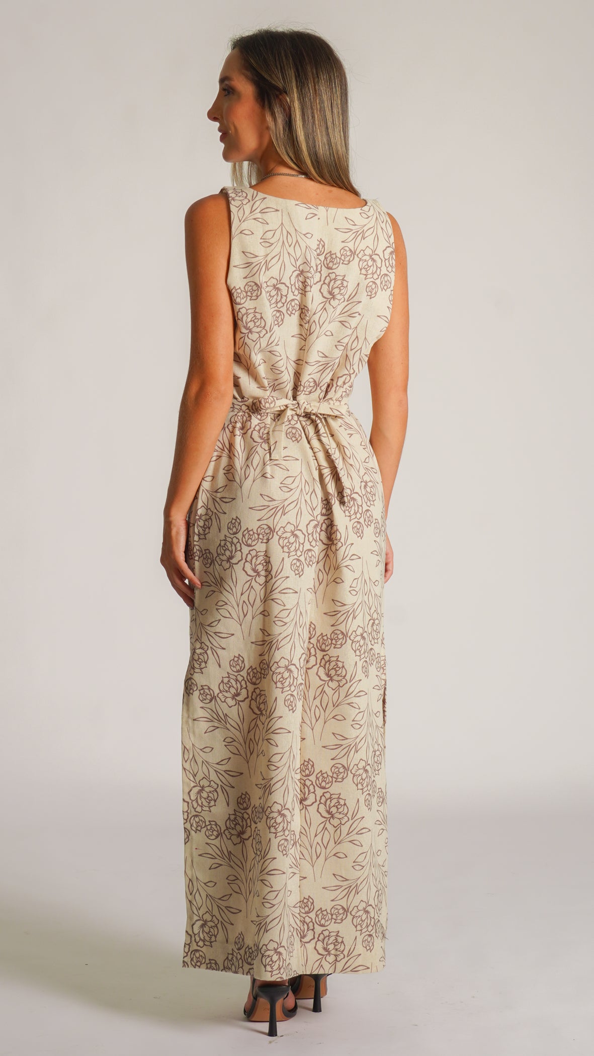 Vestido Linho Fenda - Bege