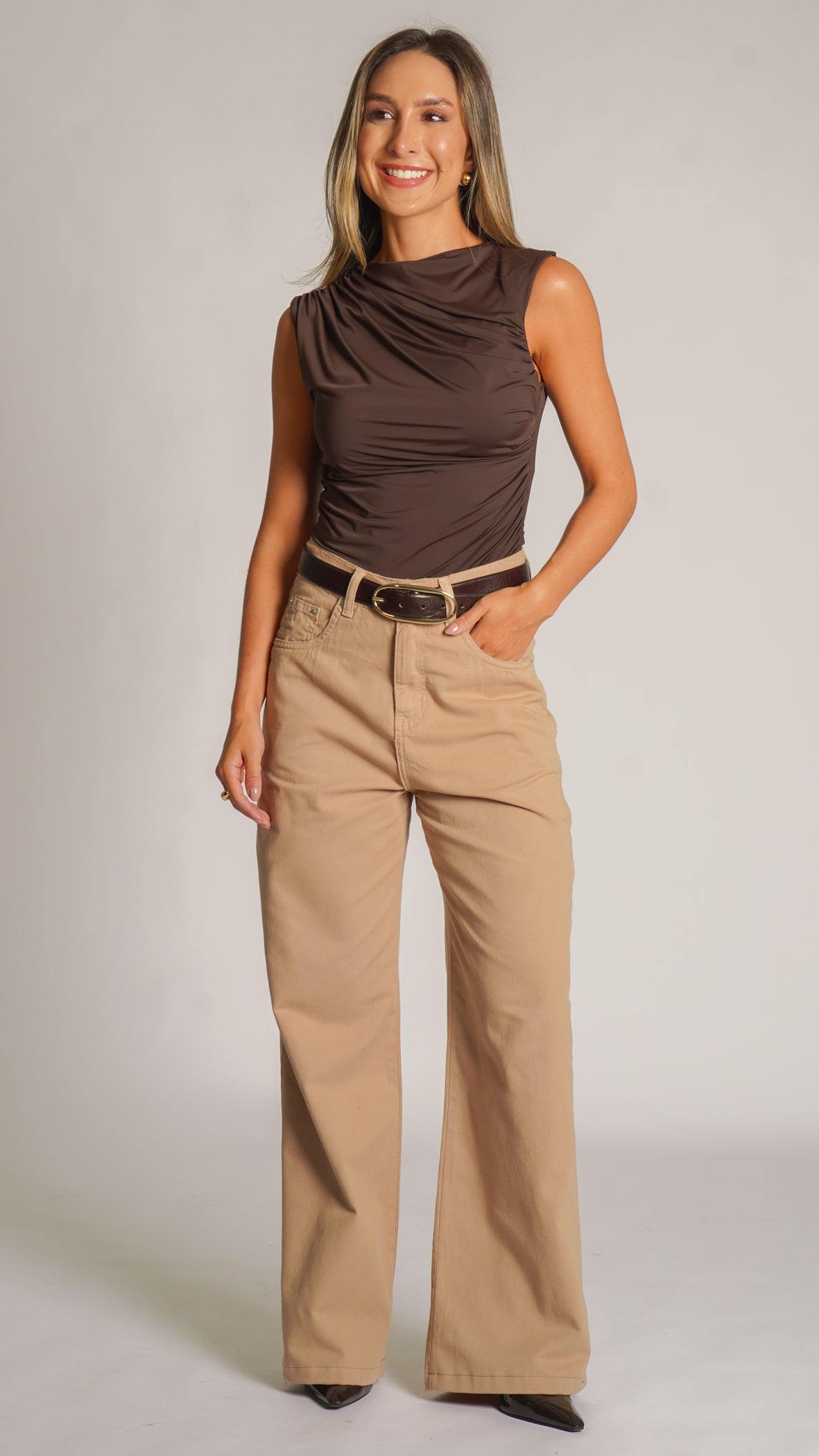 Calça Sarja Reta - Bege