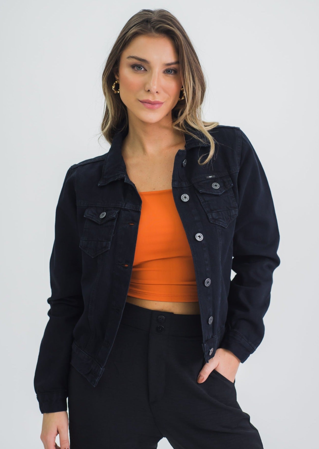 Jaqueta Jeans Destroyed - Preta