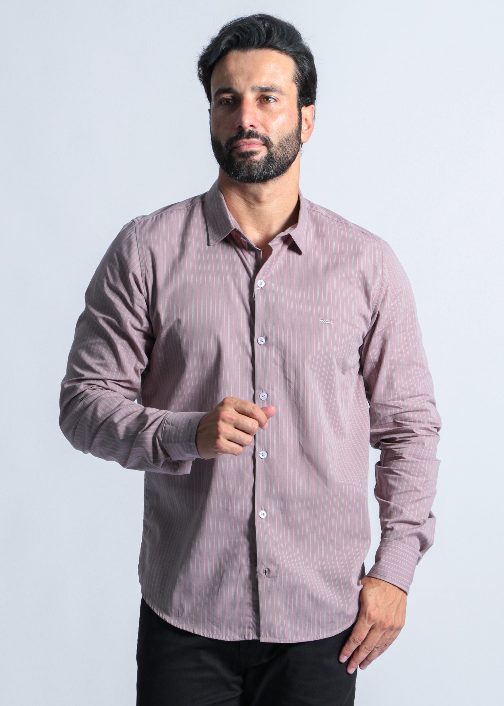 Camisa Listras Manga Longa - Nude