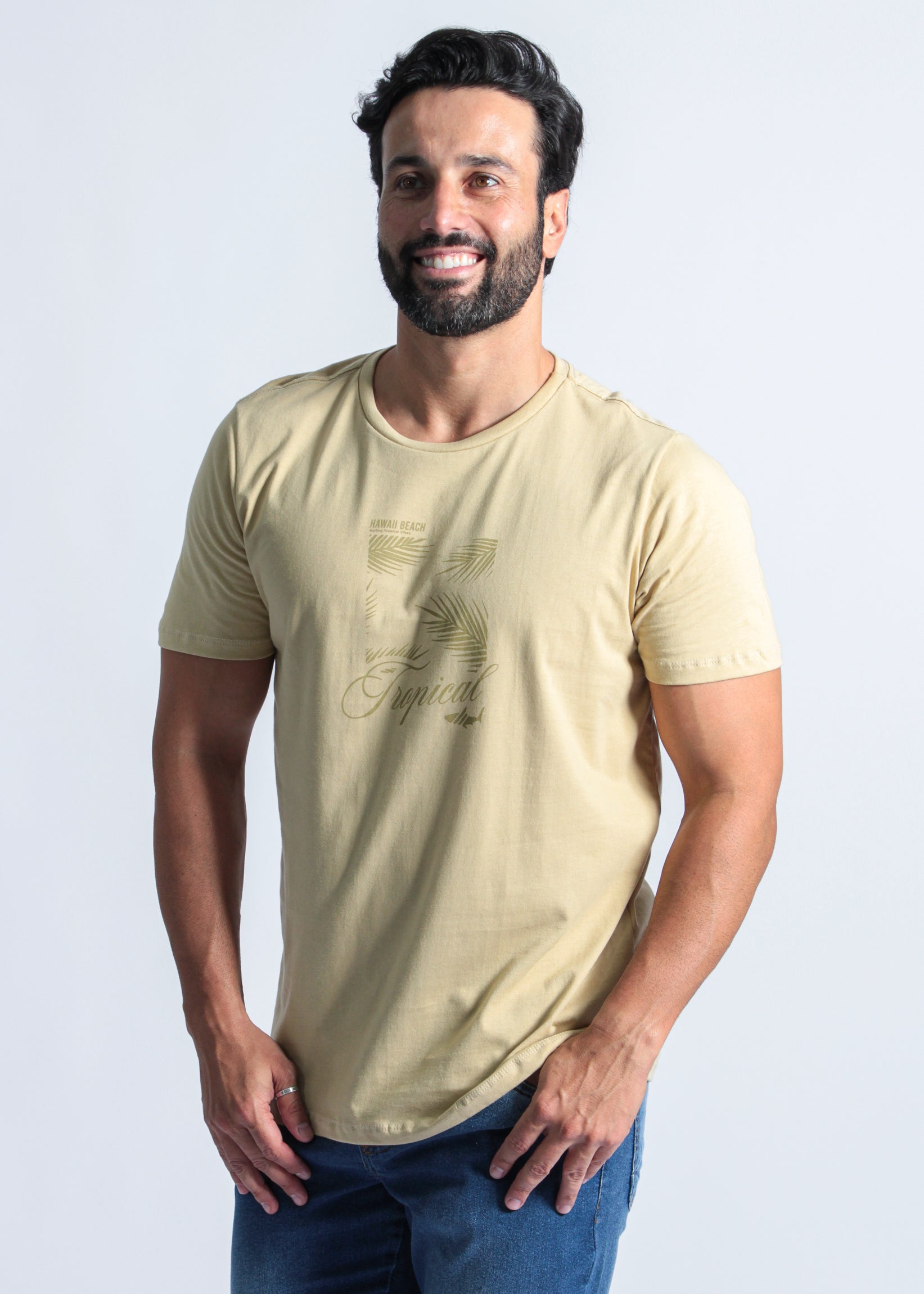 Camiseta Estampada Hawaii Beach - Bege