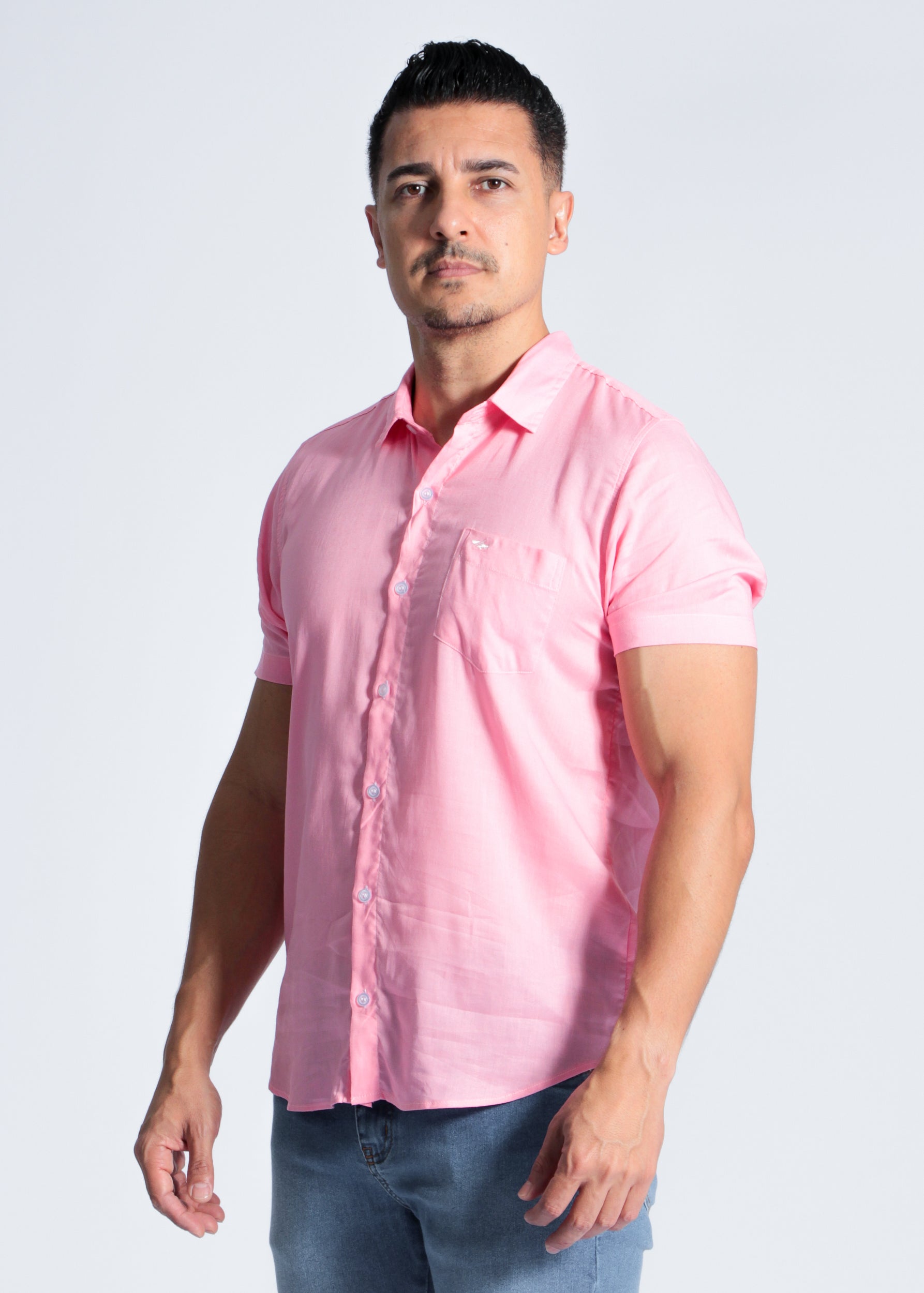 Camisa Manga Curta Linho - Rosa