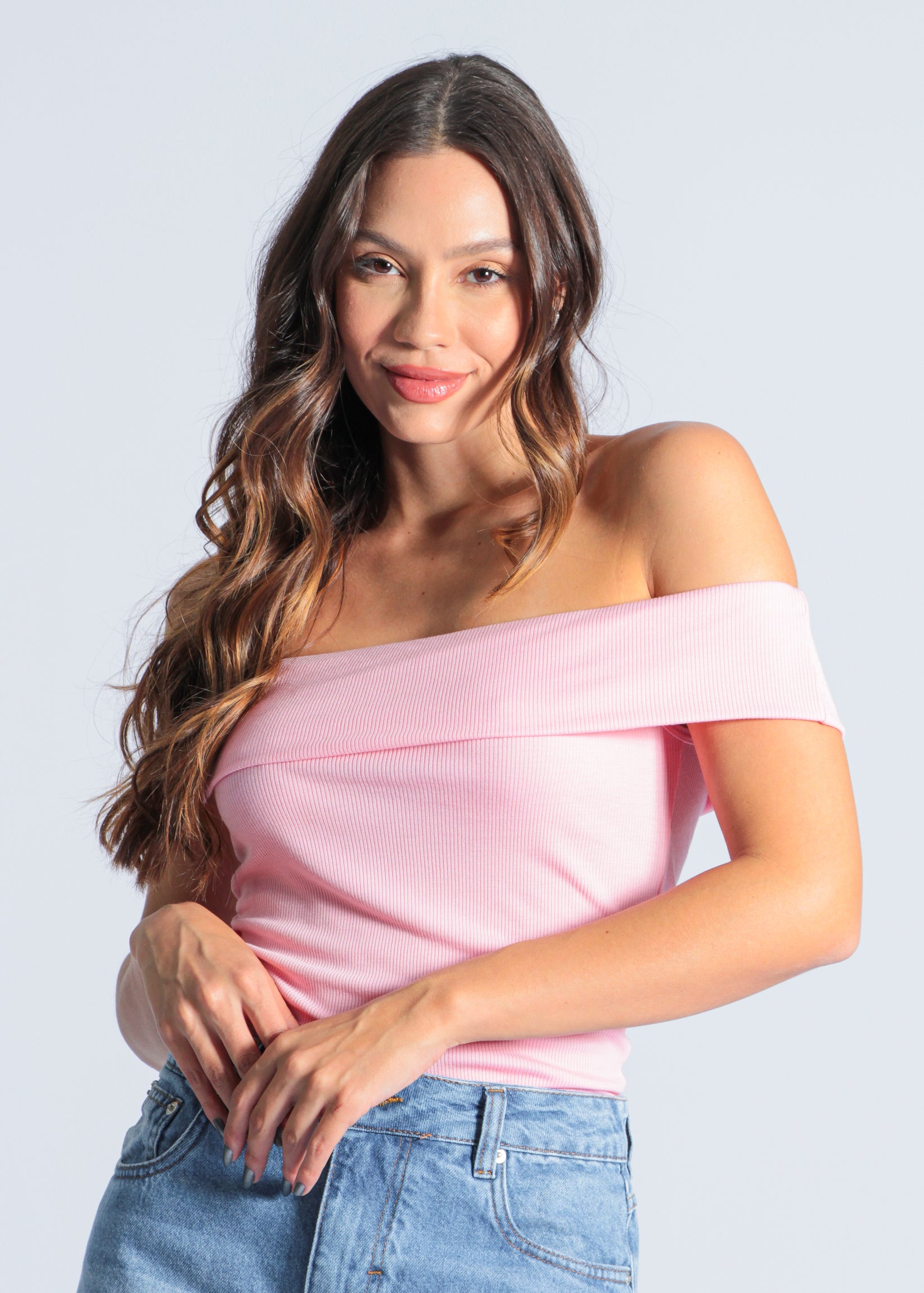 Blusa Canelada Ombro - Rosa