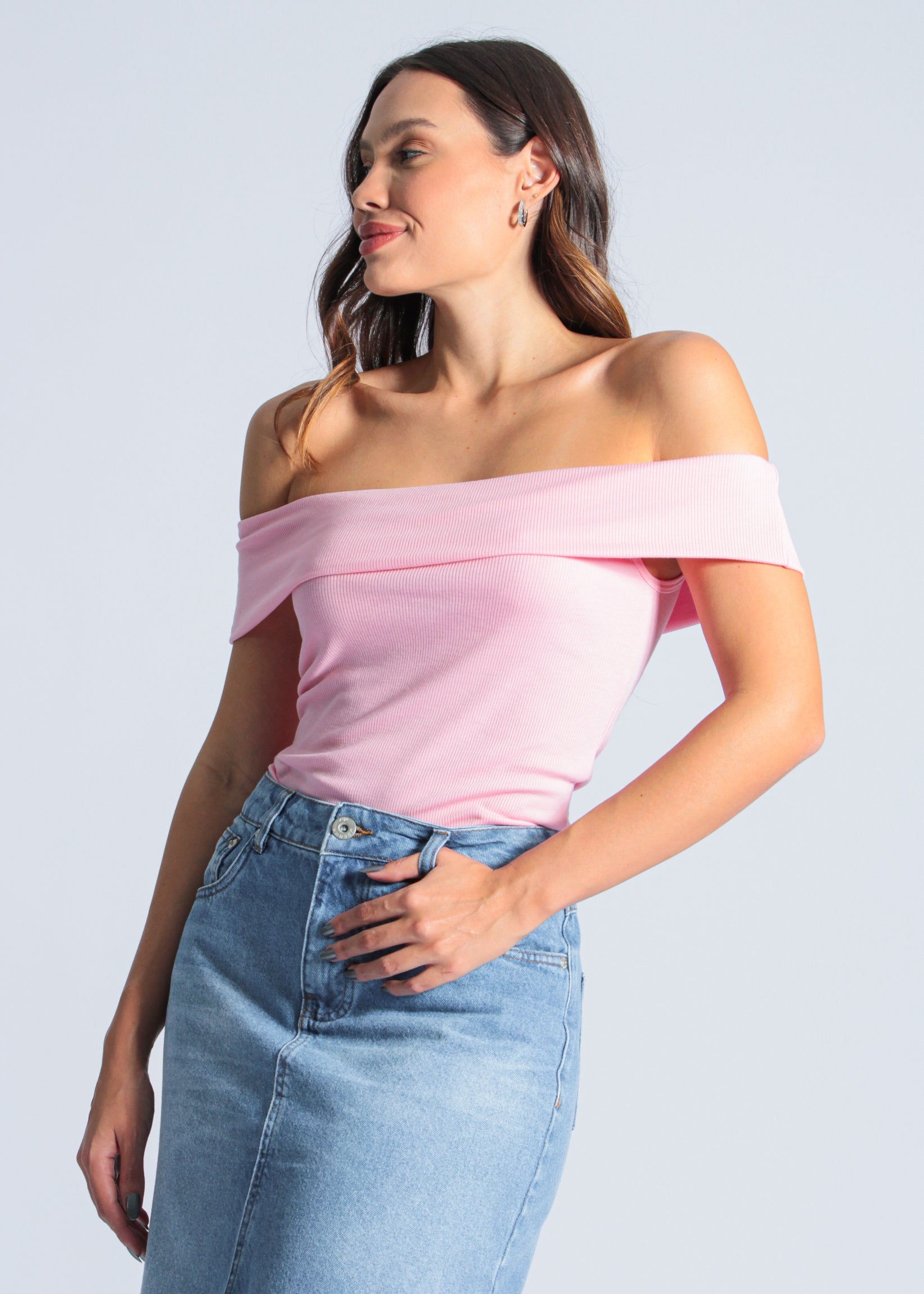 Blusa Ombro a Ombro Canelada - Rosa