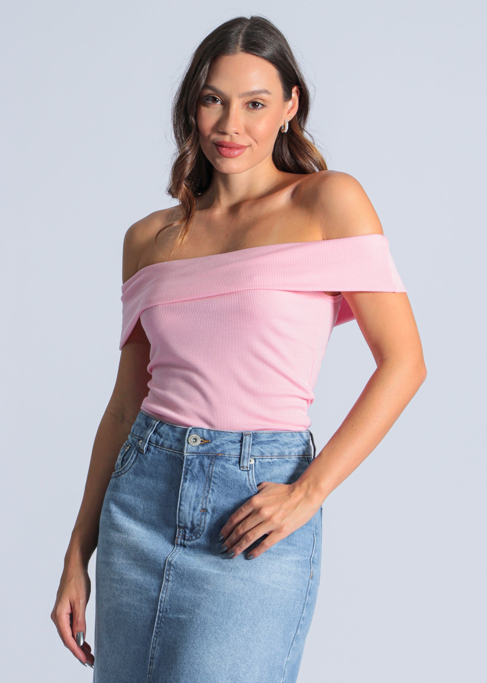 Blusa Ombro a Ombro Canelada - Rosa