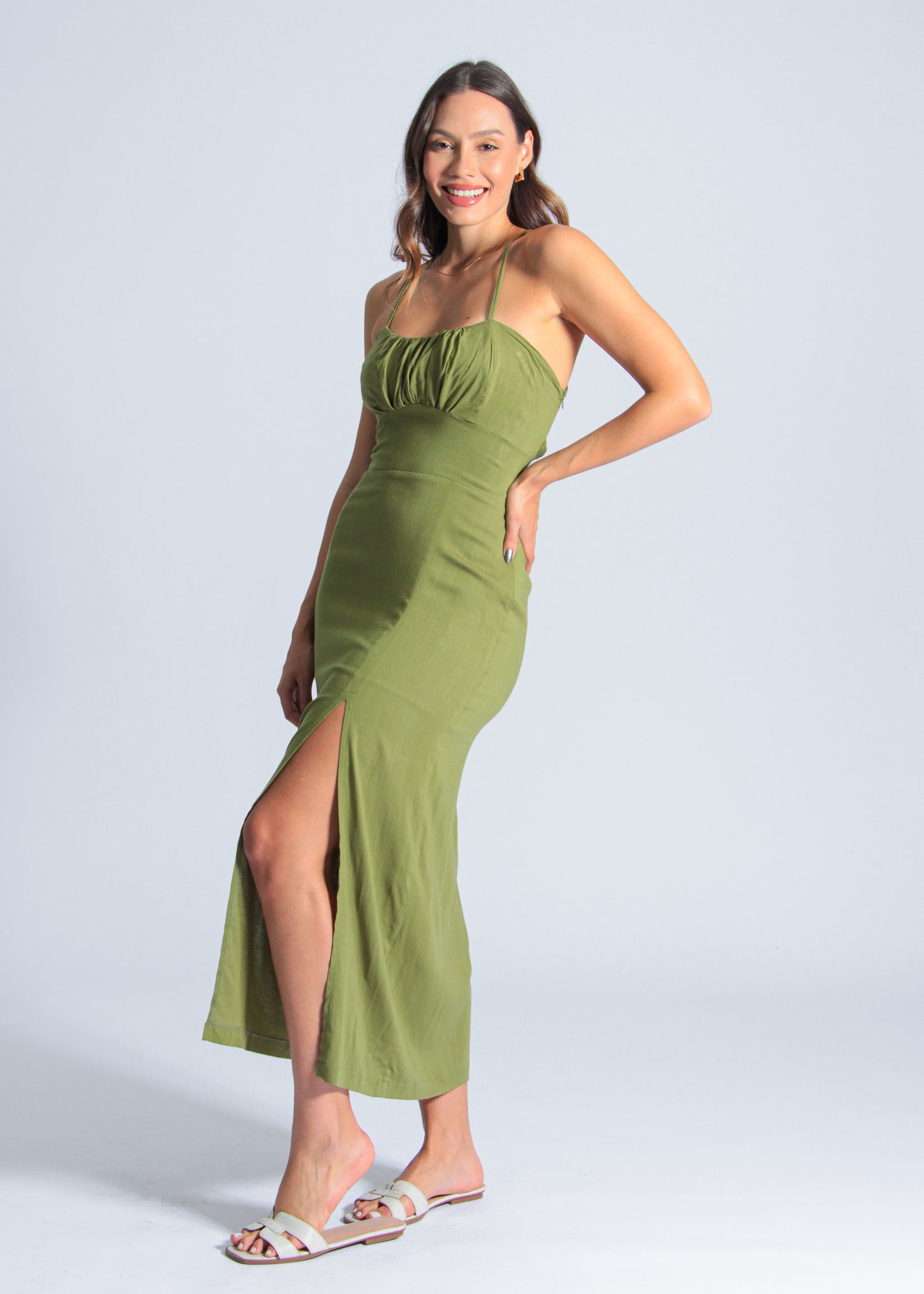 Vestido Midi Fenda - Verde