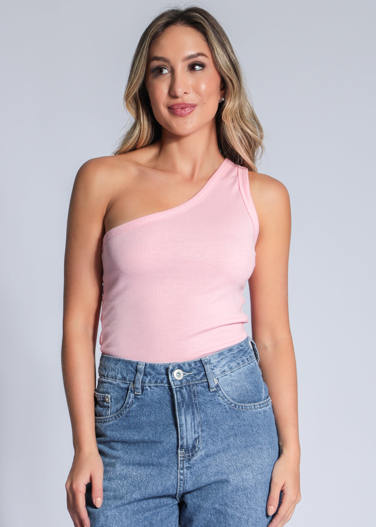 Blusa Ombro Único Canelada - Rosa