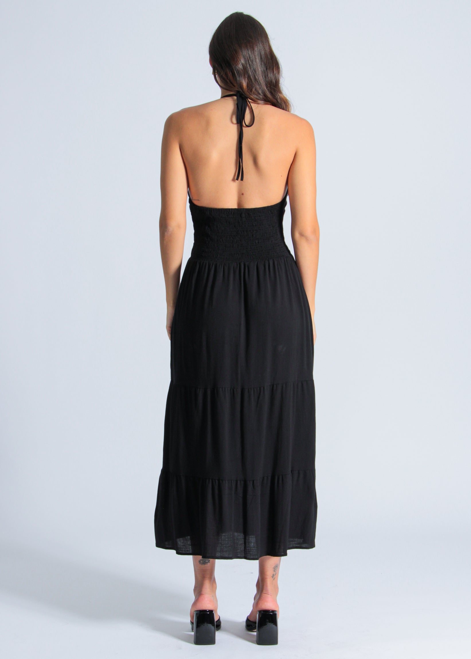 Vestido Longo Babados - Preto