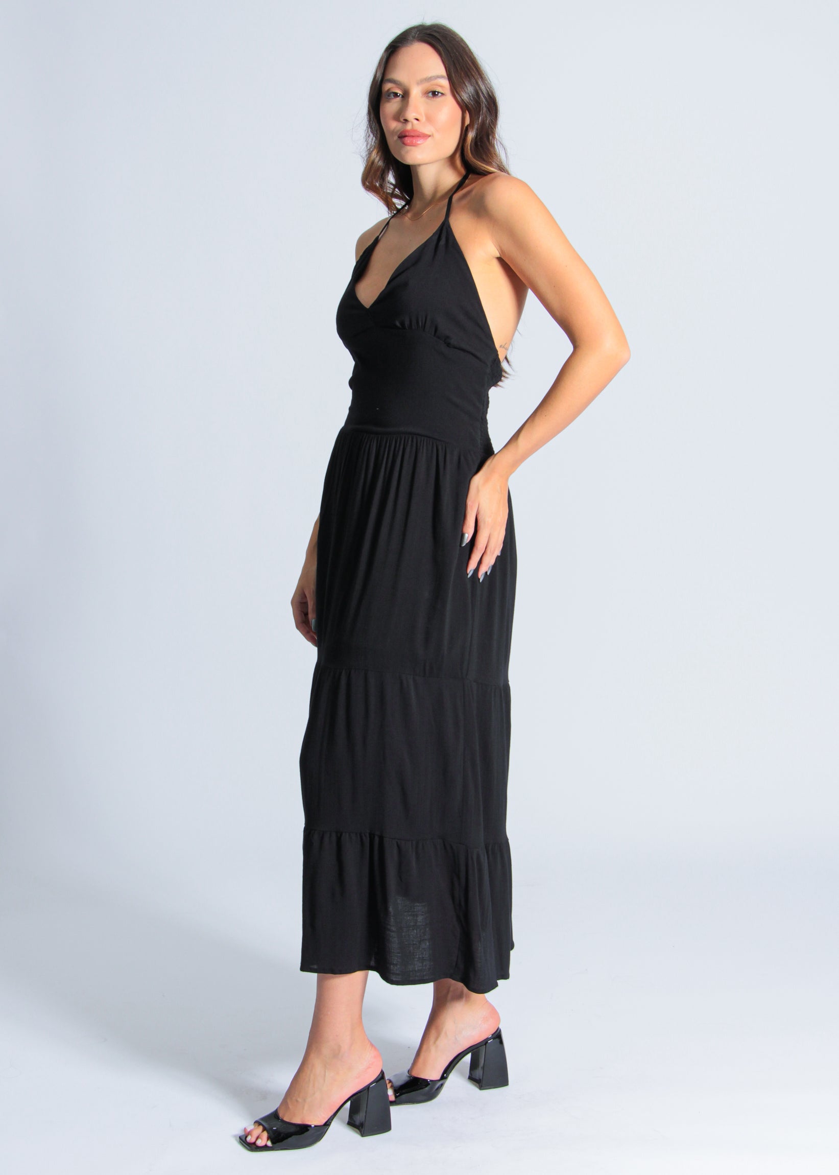 Vestido Longo Babados - Preto