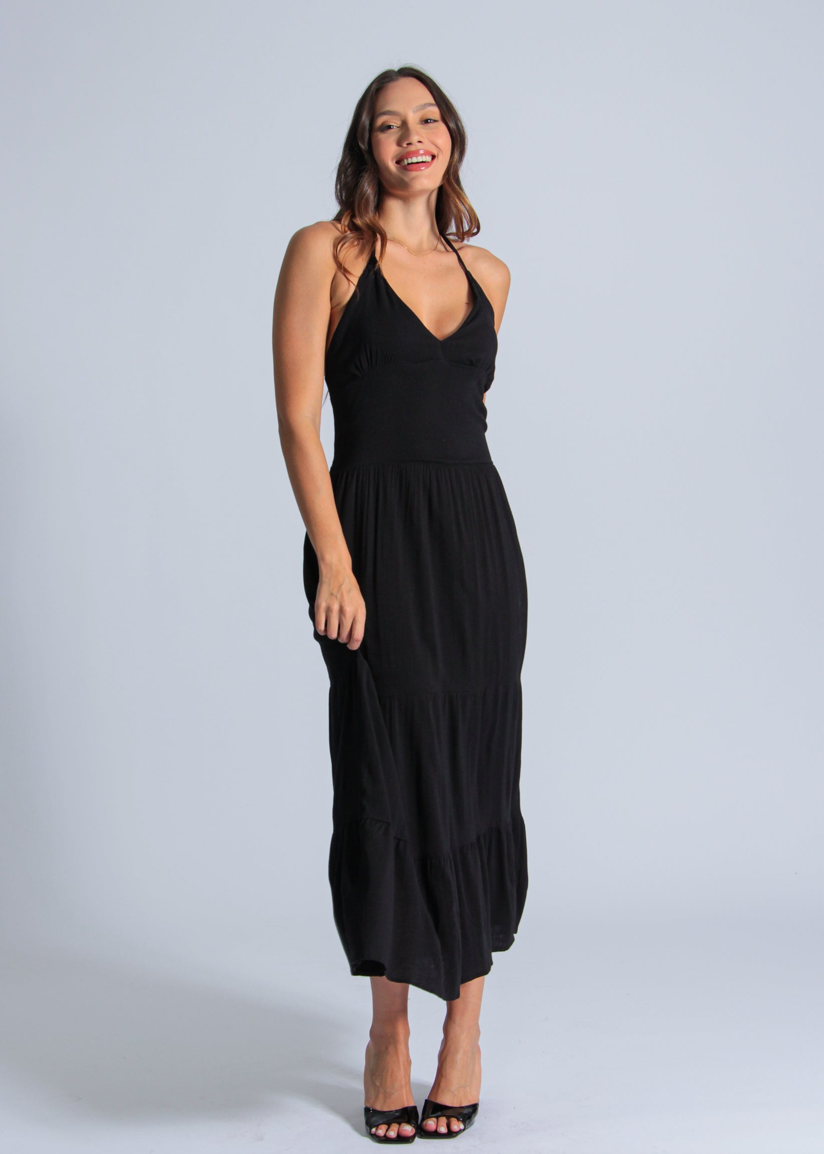 Vestido Longo Babados - Preto