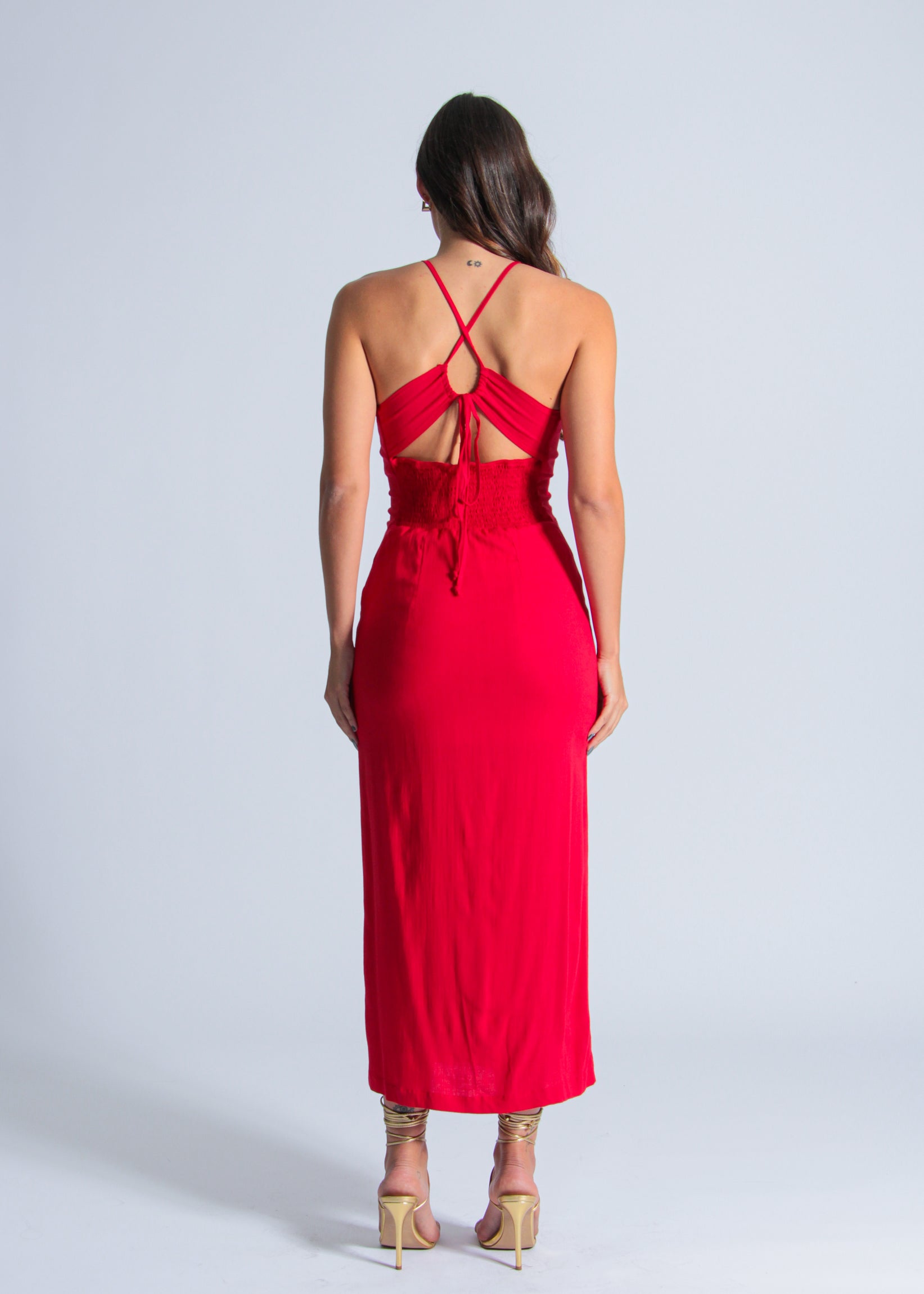 Vestido Midi Fenda - Vermelho