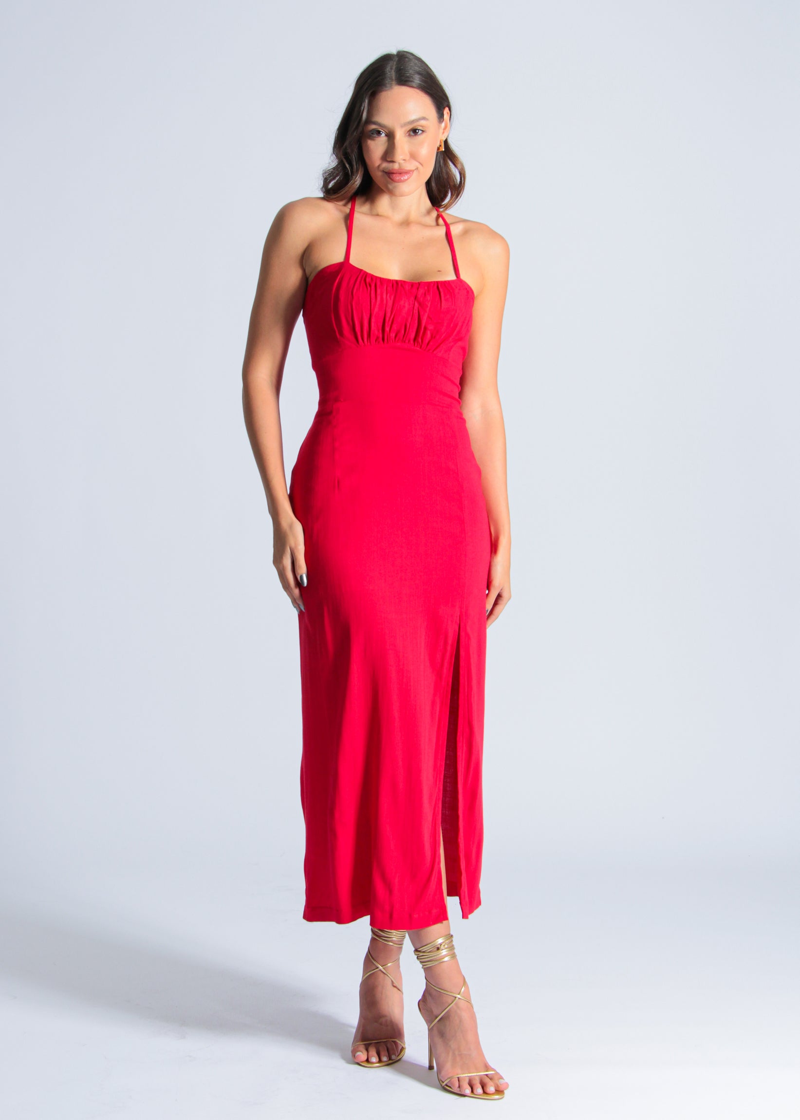 Vestido Midi Fenda - Vermelho