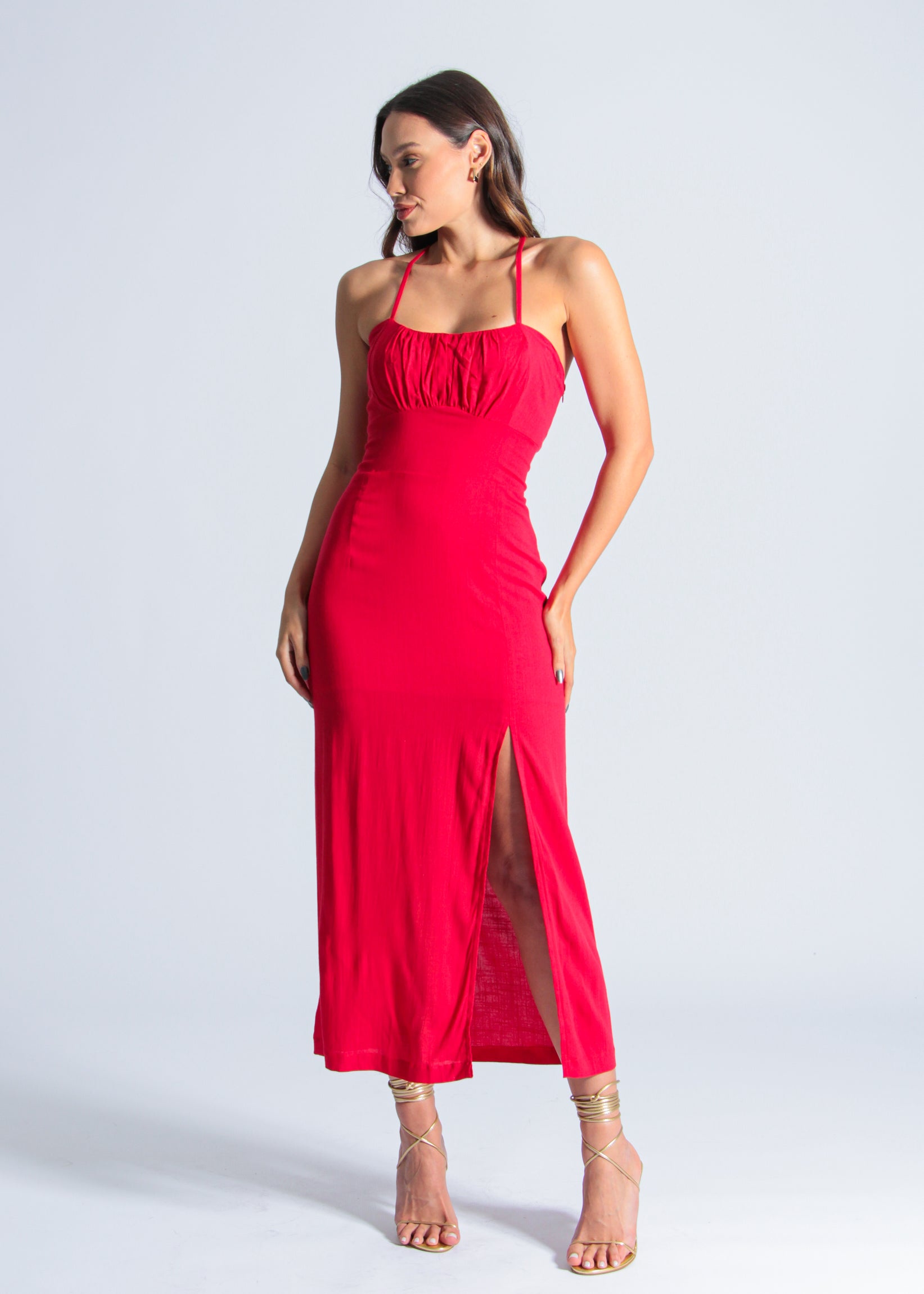 Vestido Midi Fenda - Vermelho