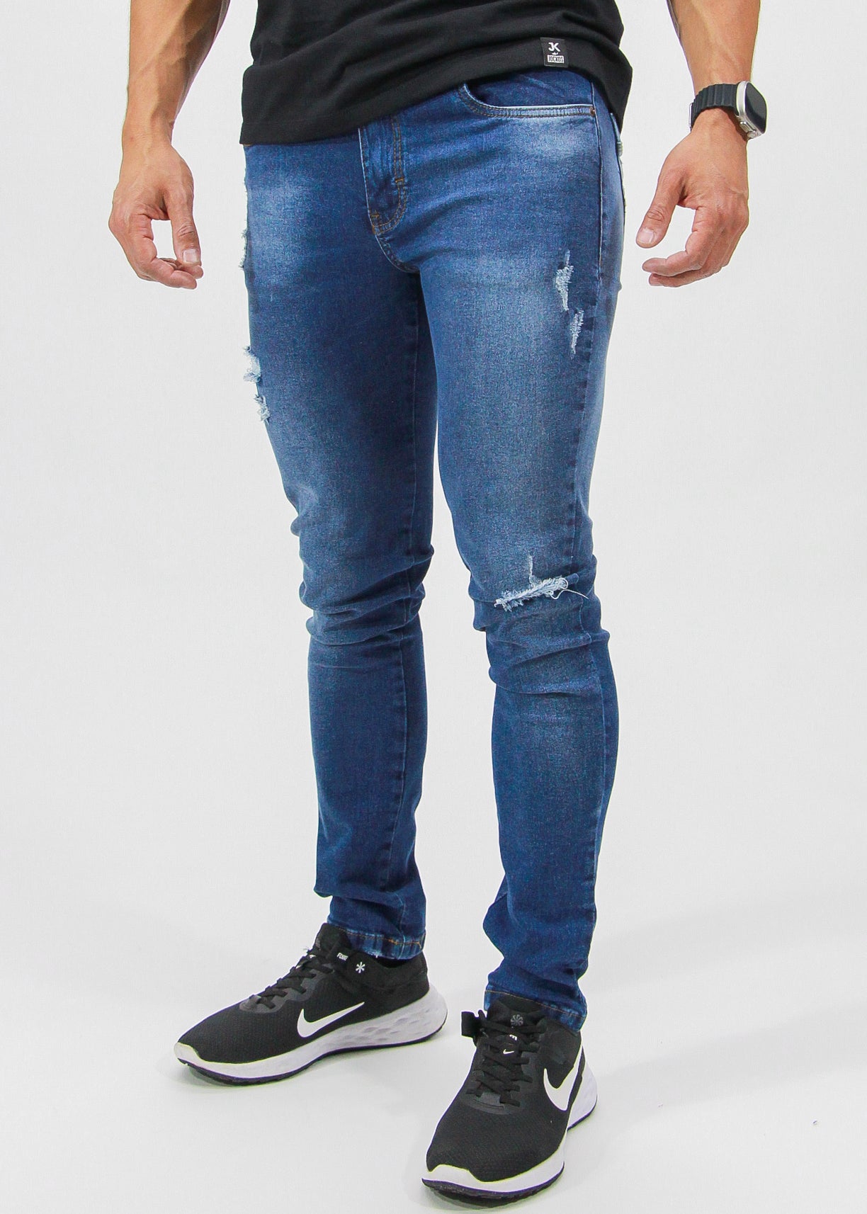 Calça Jeans Slim Destroyed - Escura