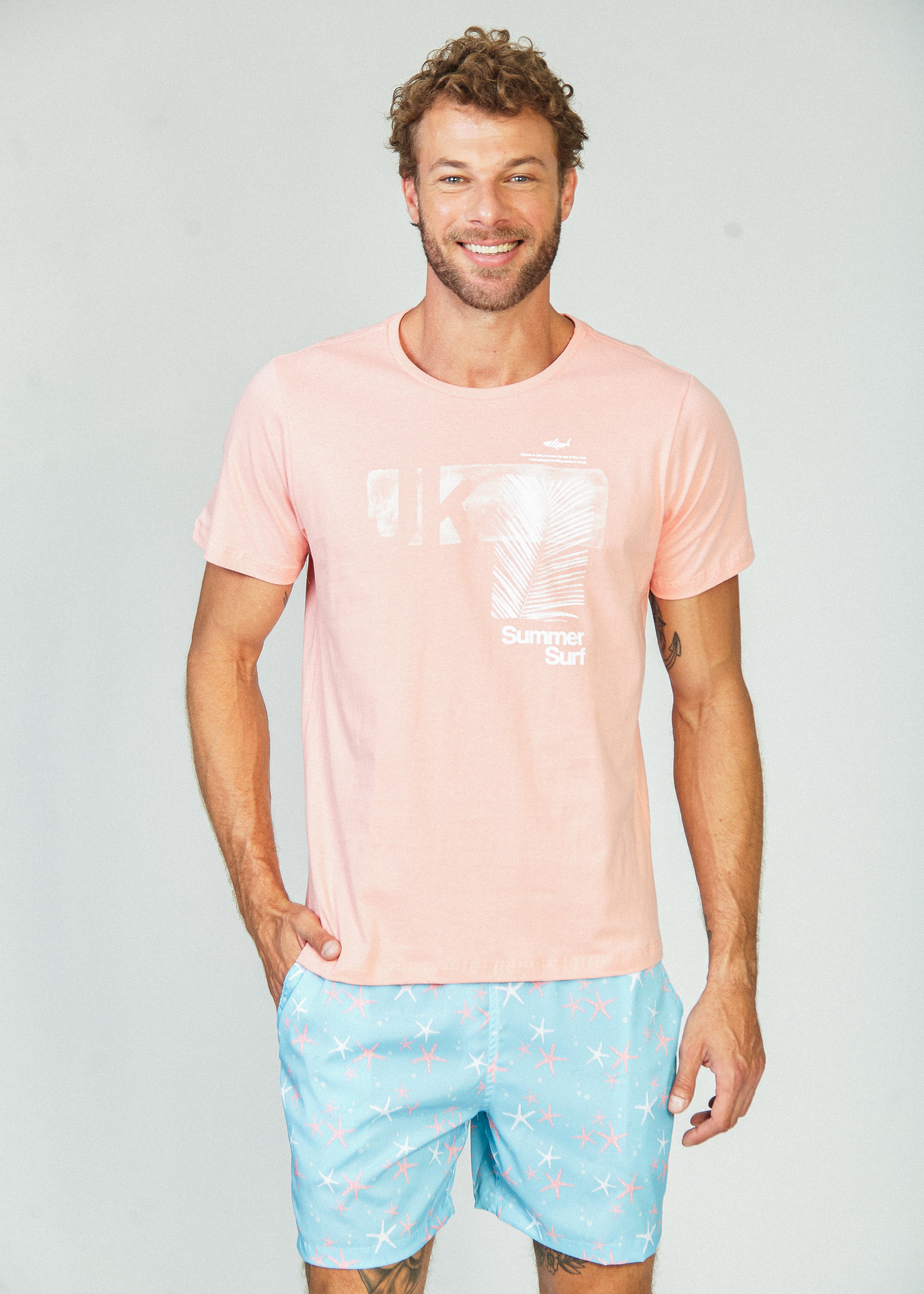 Camiseta Estampada Summer Surf - Salmão