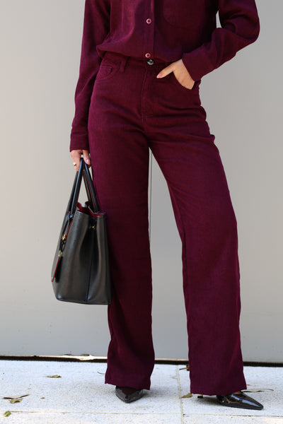 Calça Cotelê Reta - Bordô