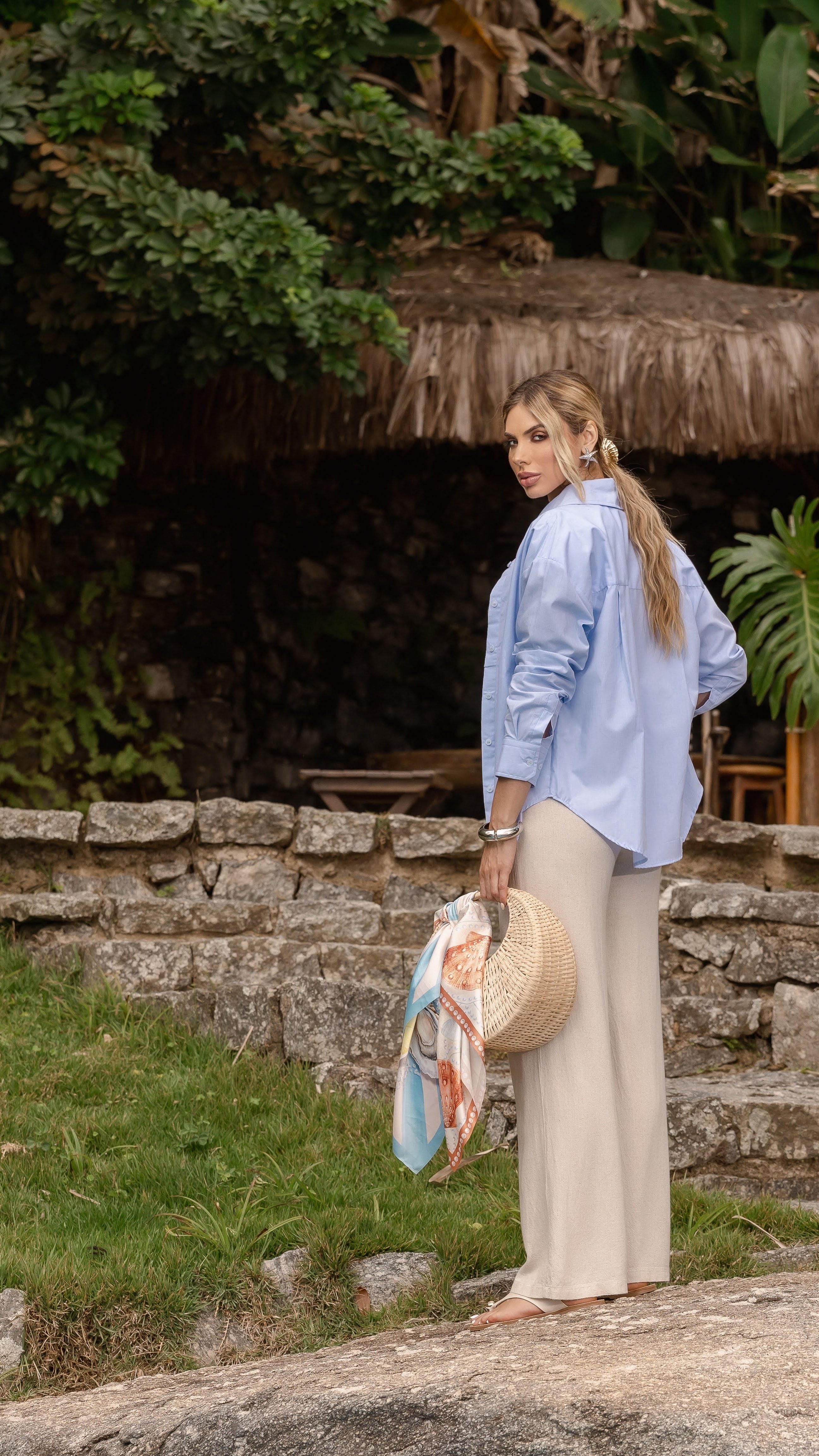 Camisa Manga Longa Oversized - Azul