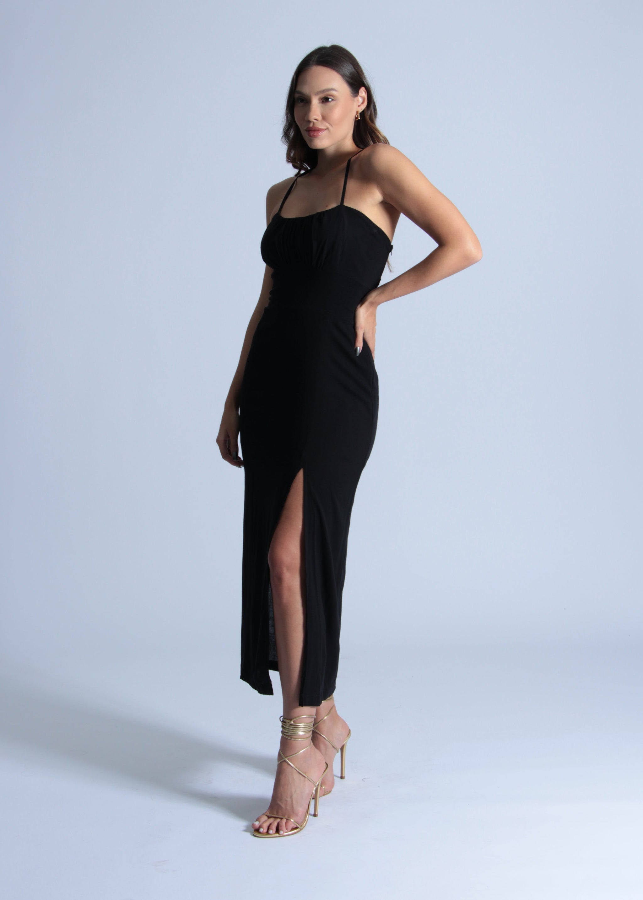 Vestido Midi Fenda - Preto