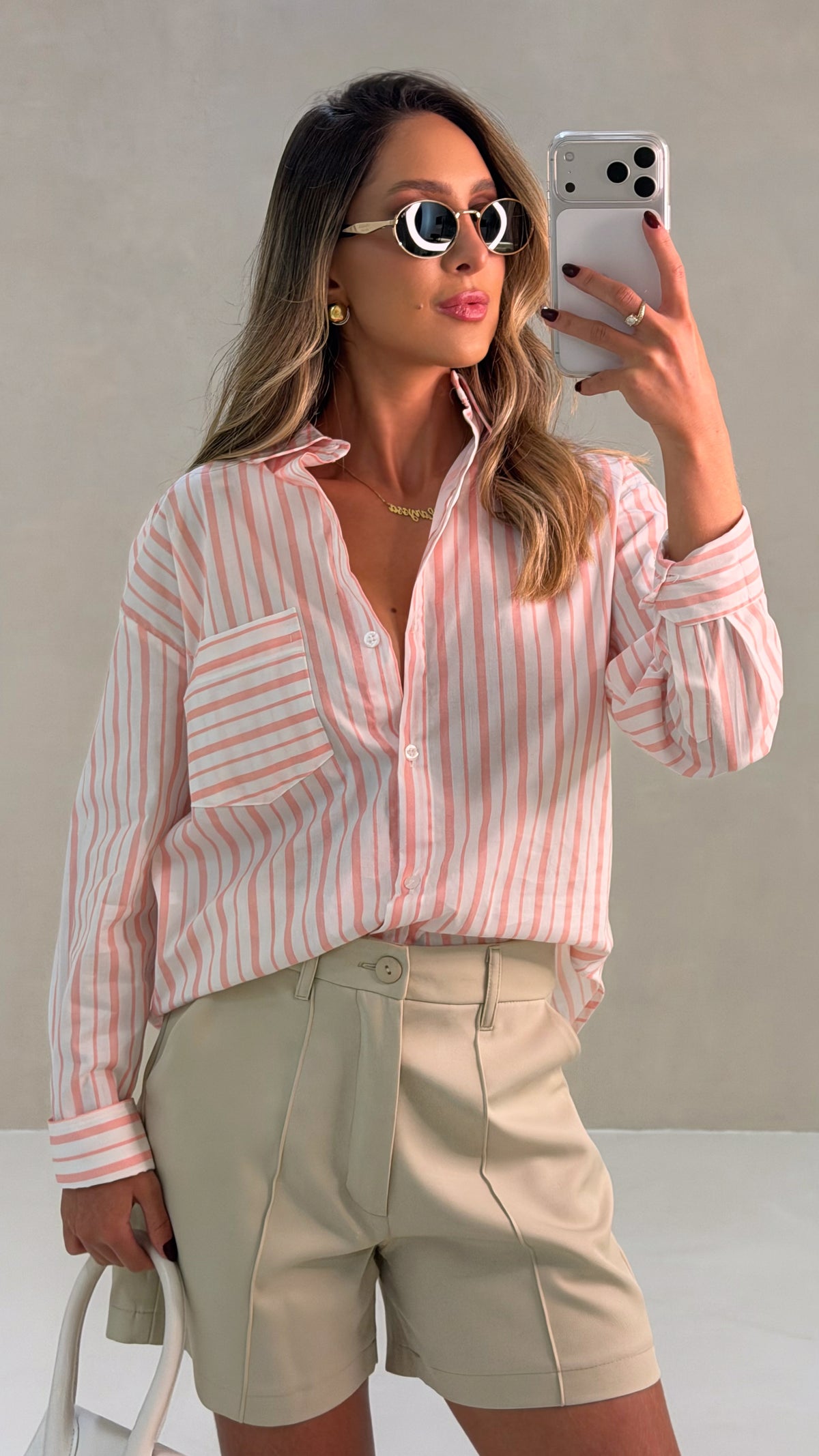 Camisa Over Listrada Riviera - Salmão