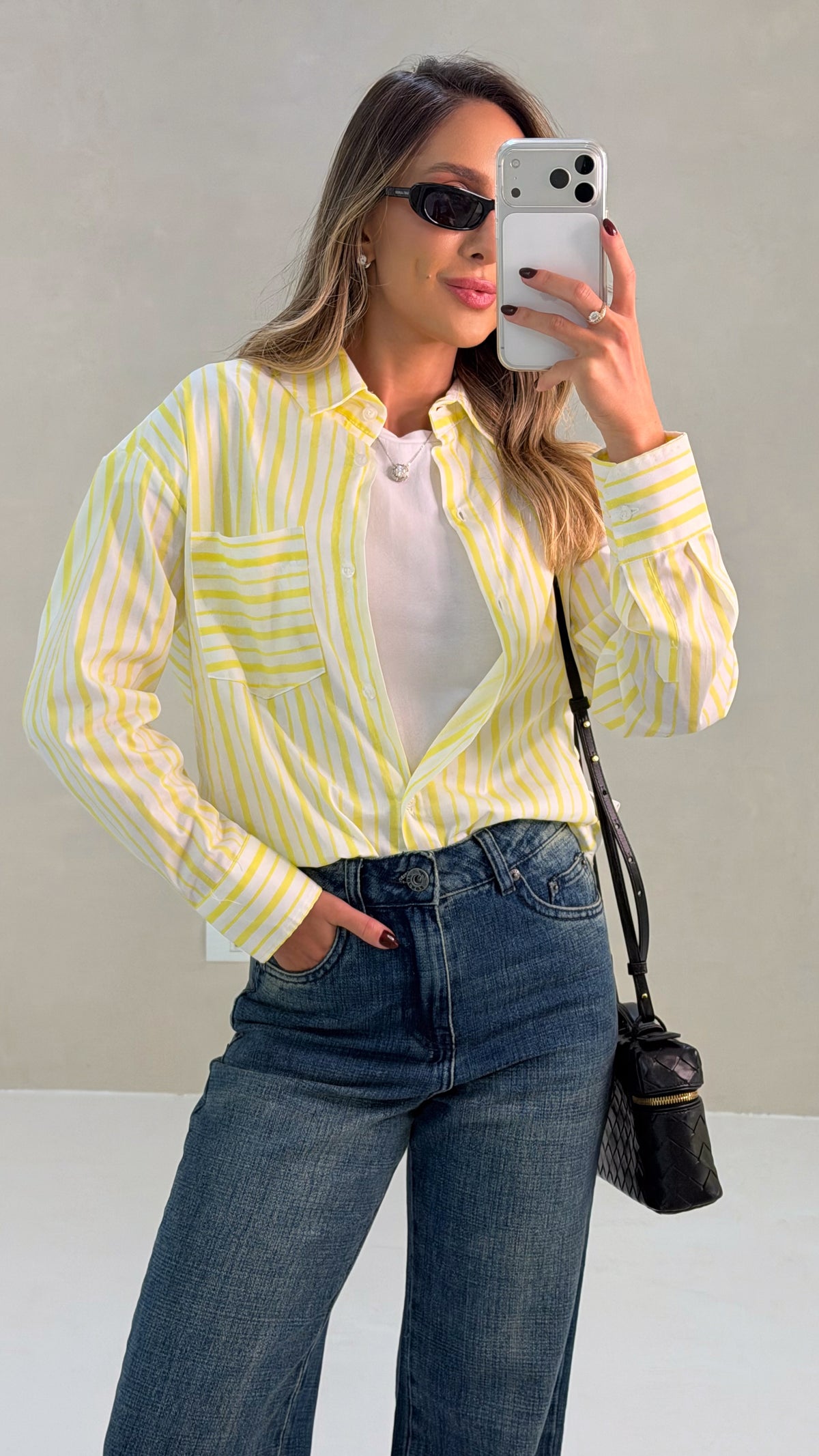 Camisa Over Listrada Riviera - Amarela