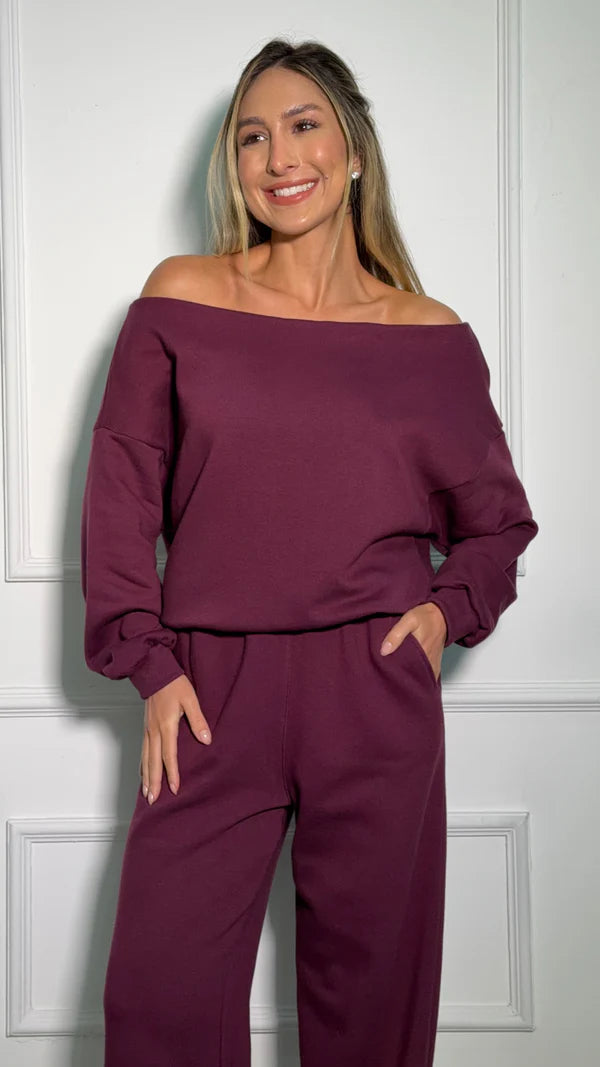 Conjunto Moletom Premium Ombro a Ombro - Bordô