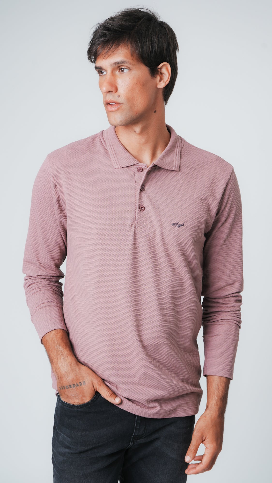 Camisa Polo Colmeia Manga Longa - Rosê