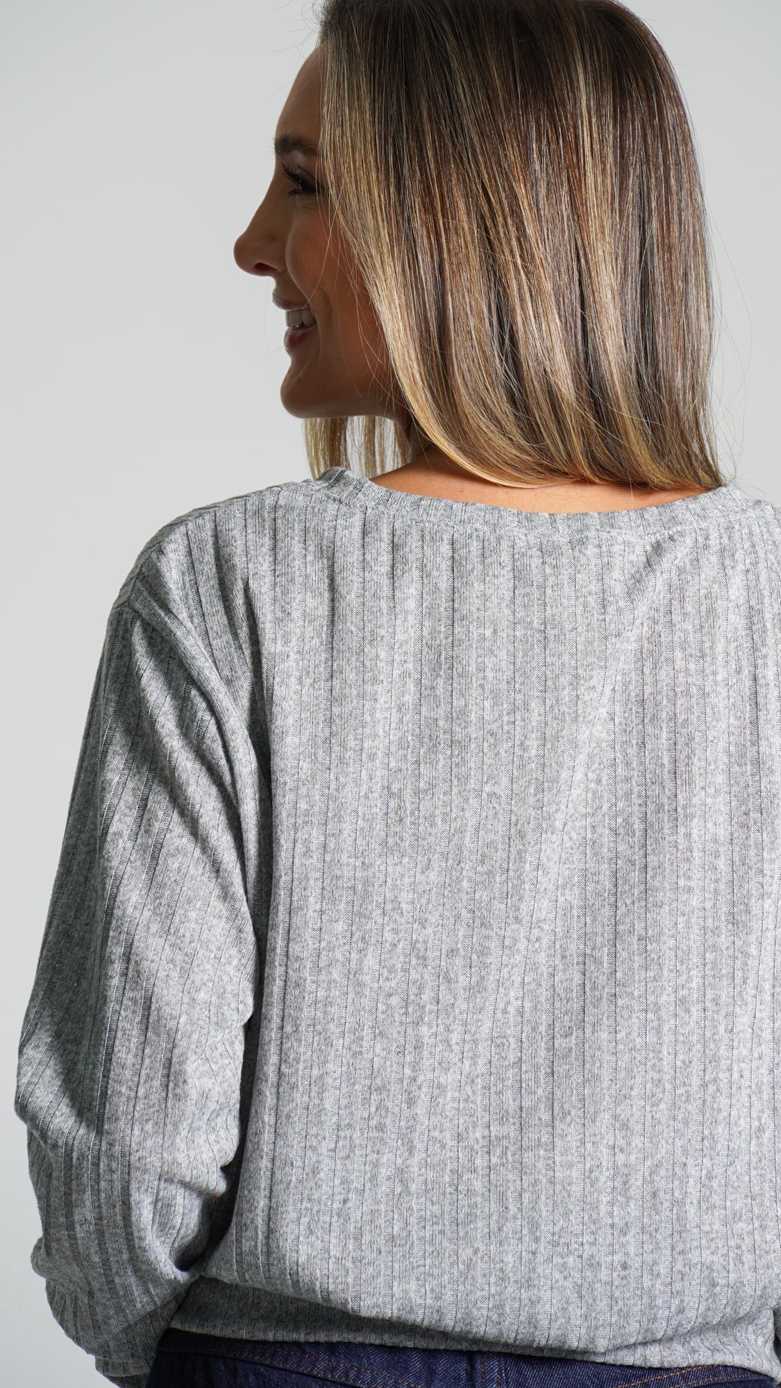 Blusa Canelada Tricô - Cinza