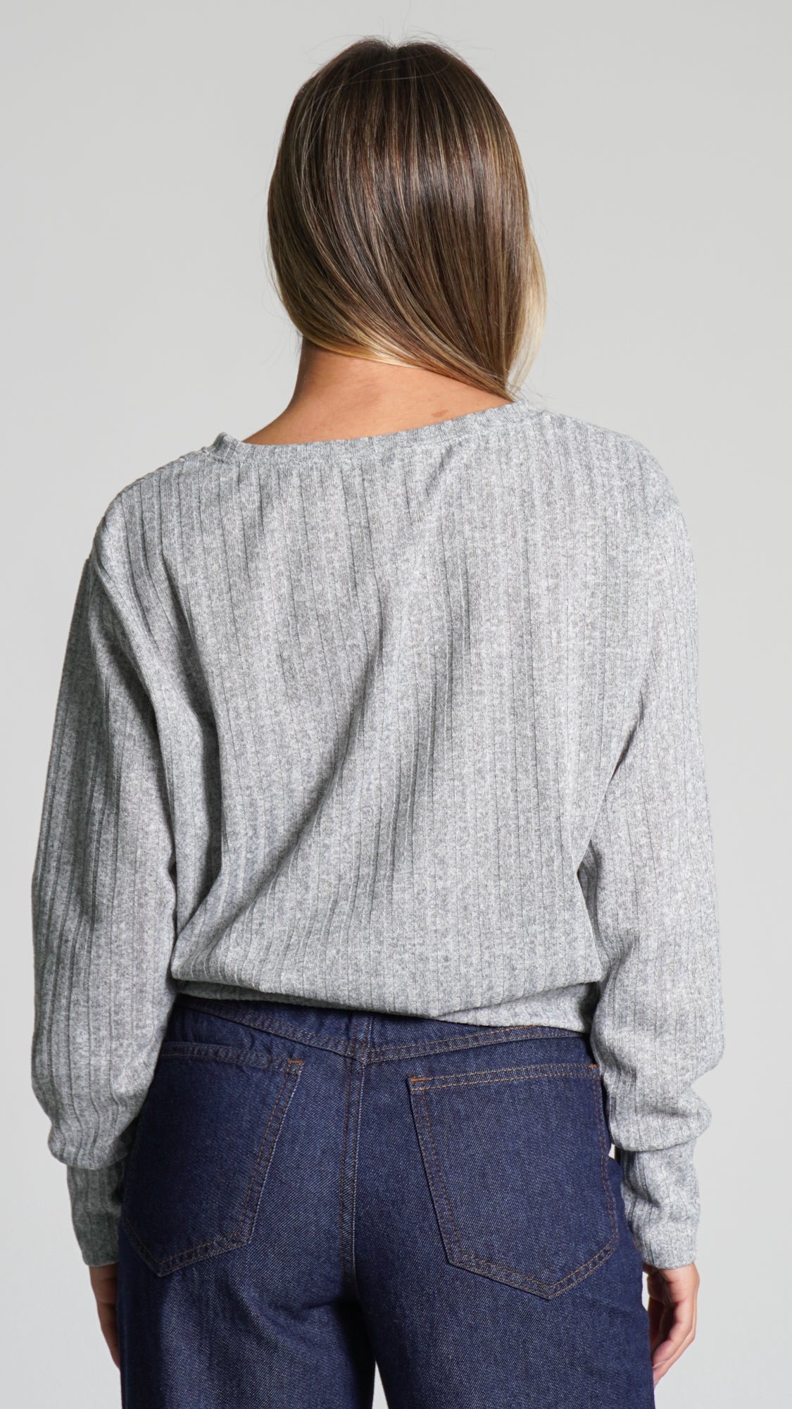 Blusa Canelada Tricô - Cinza