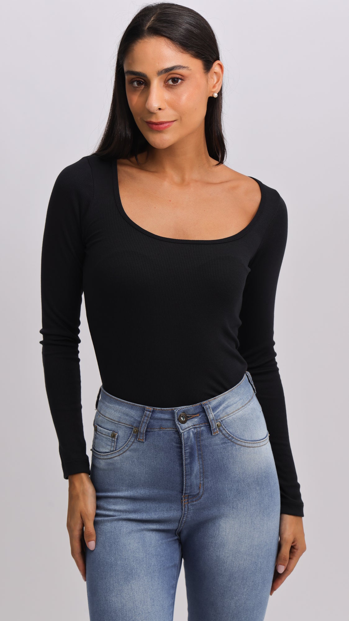 Blusa Canelada Manga Longa - Preta