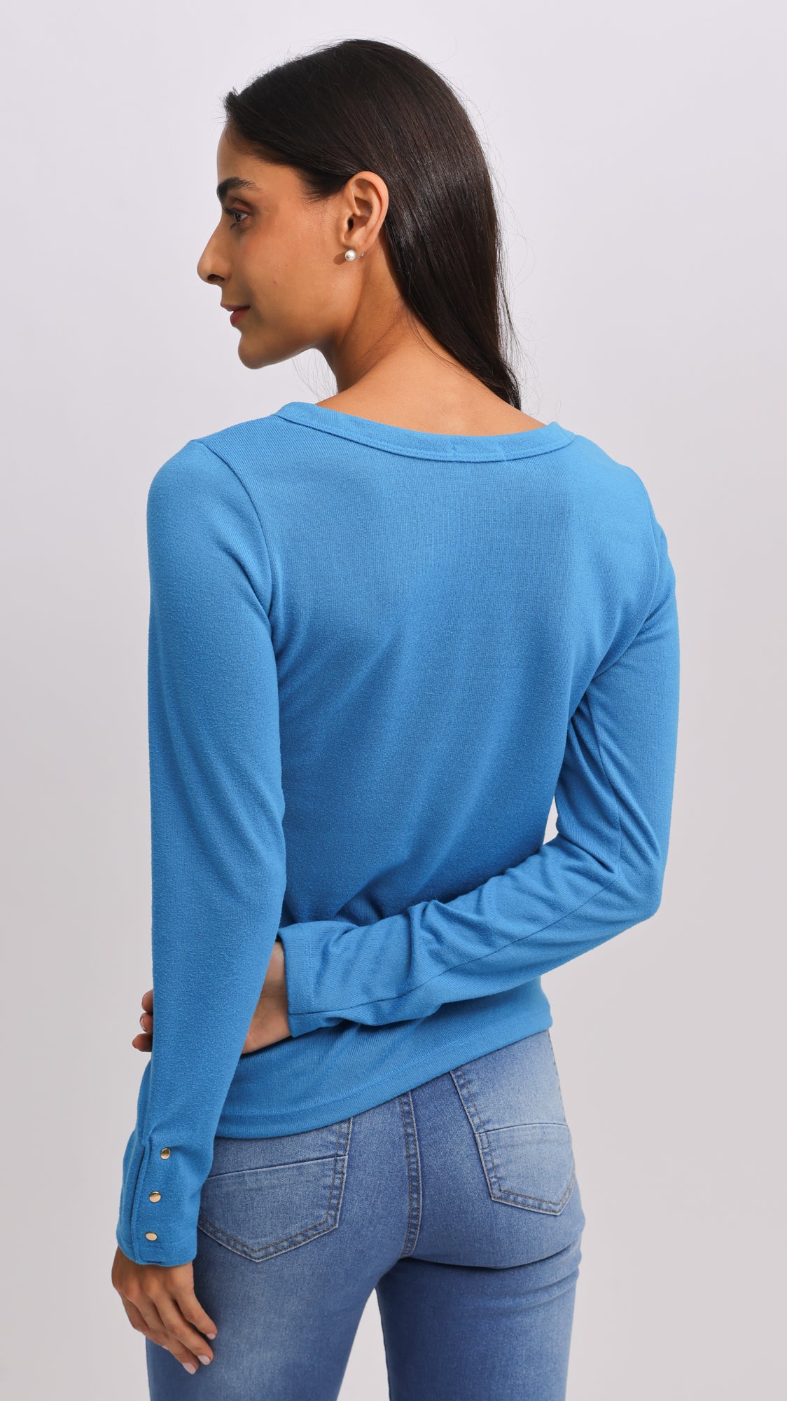 Blusa Tricô Manga Longa Taxas - Azul