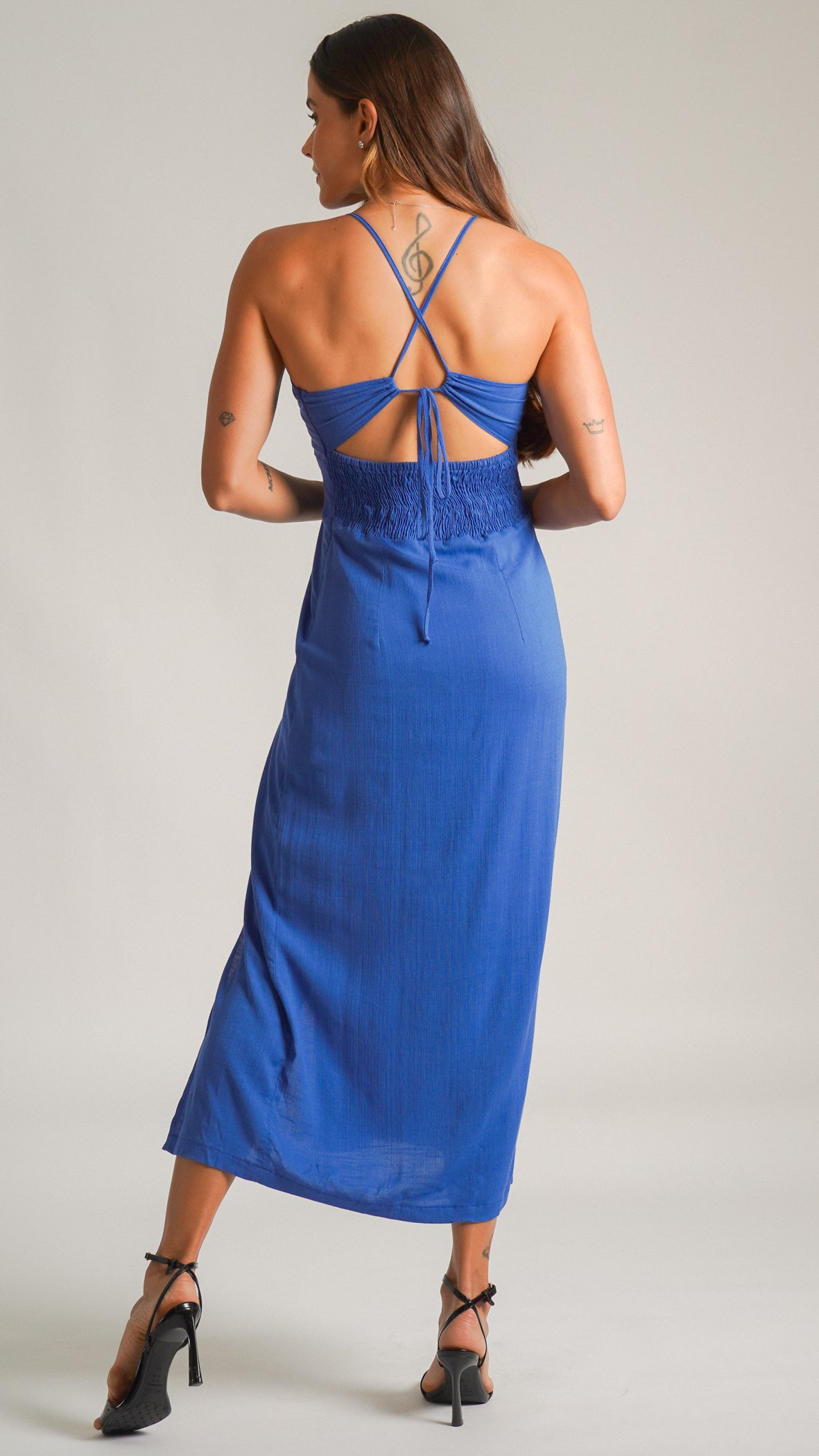 Vestido Midi Fenda - Azul