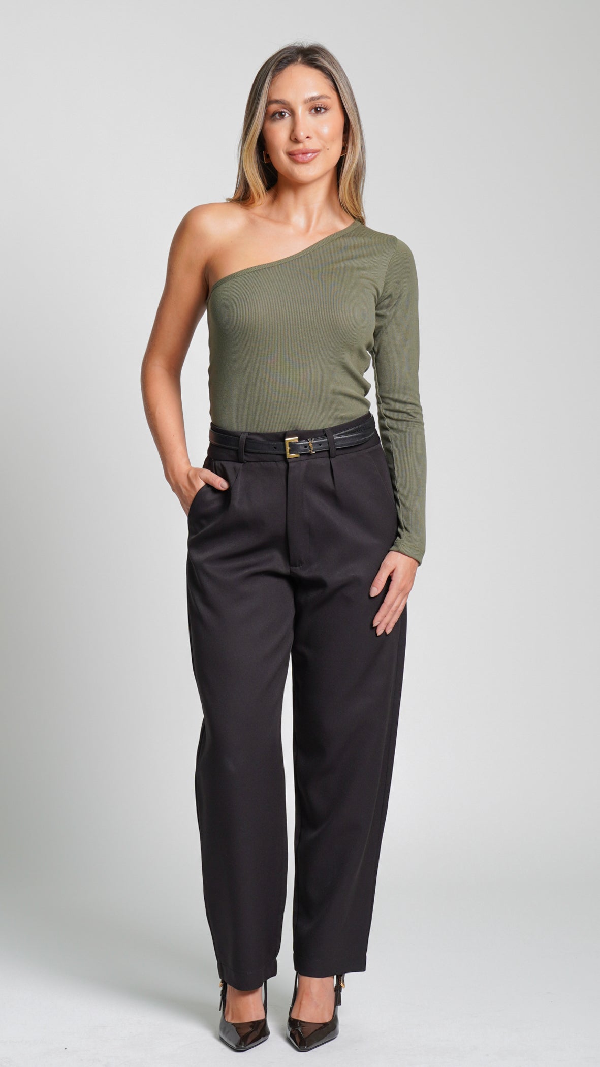 Blusa Ombro Único Manga Longa - Verde