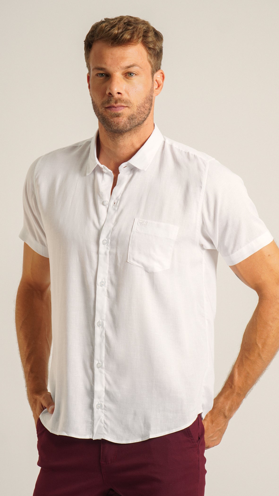 Camisa Manga Curta Linho - Branca