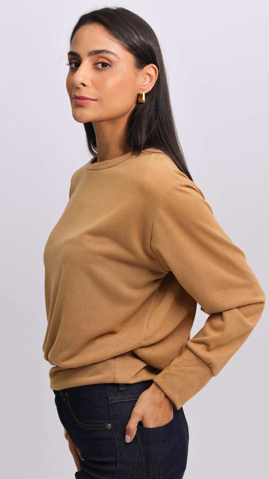 Blusa Tricô Manga Longa - Ocre