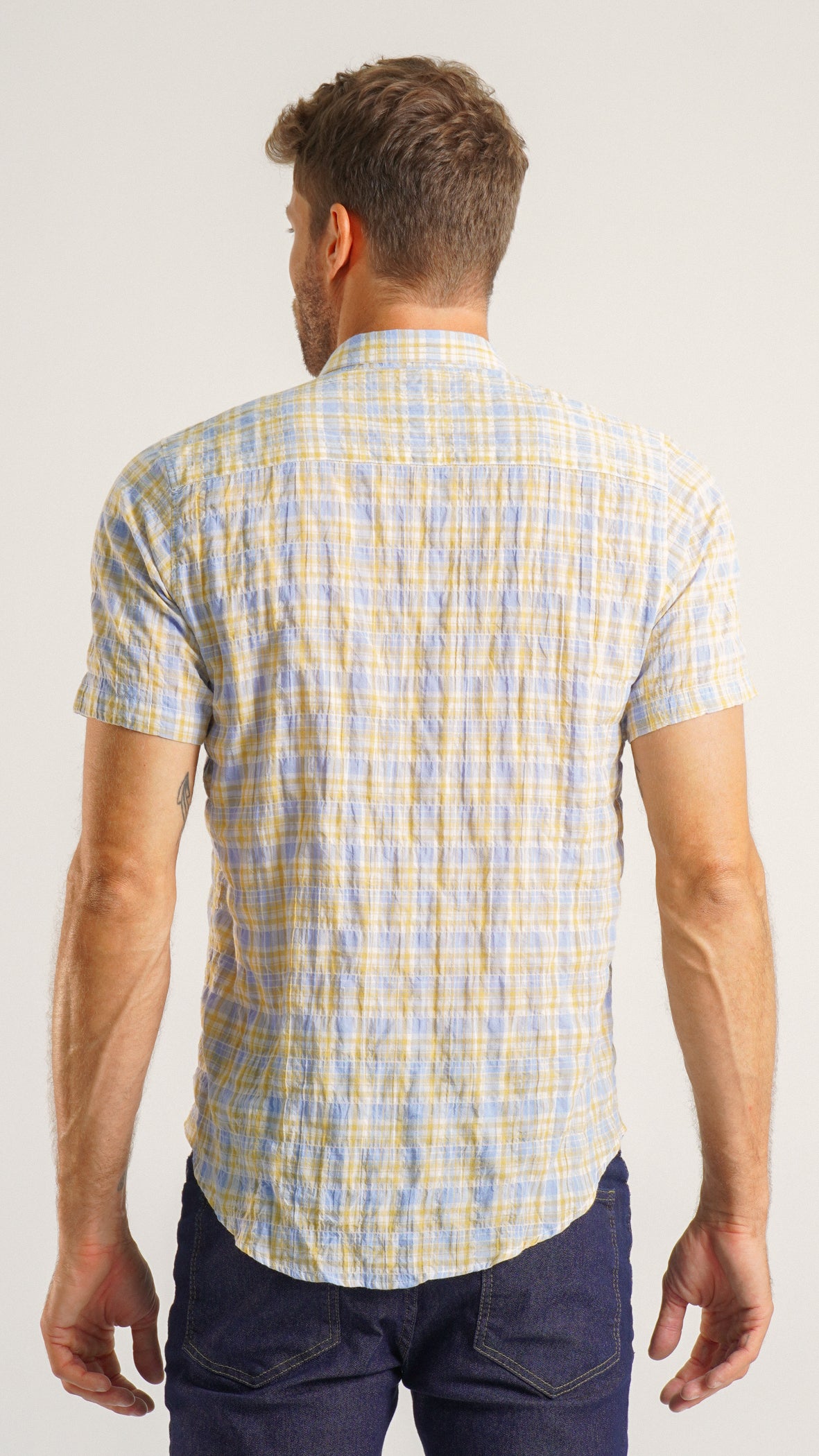 Camisa Xadrez Manga Curta - Amarelo