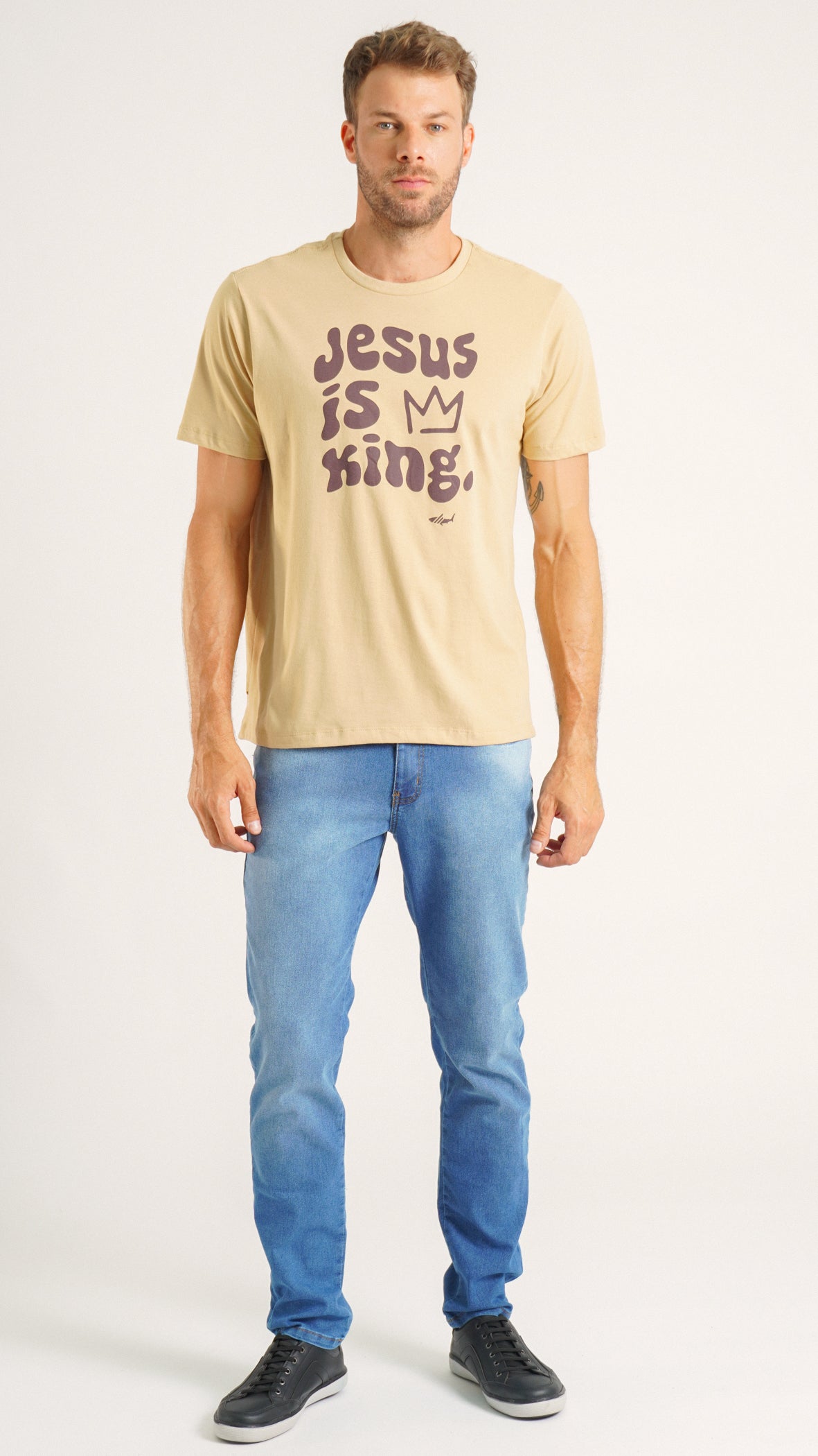 Camiseta Estampada Jesus King - Ocre