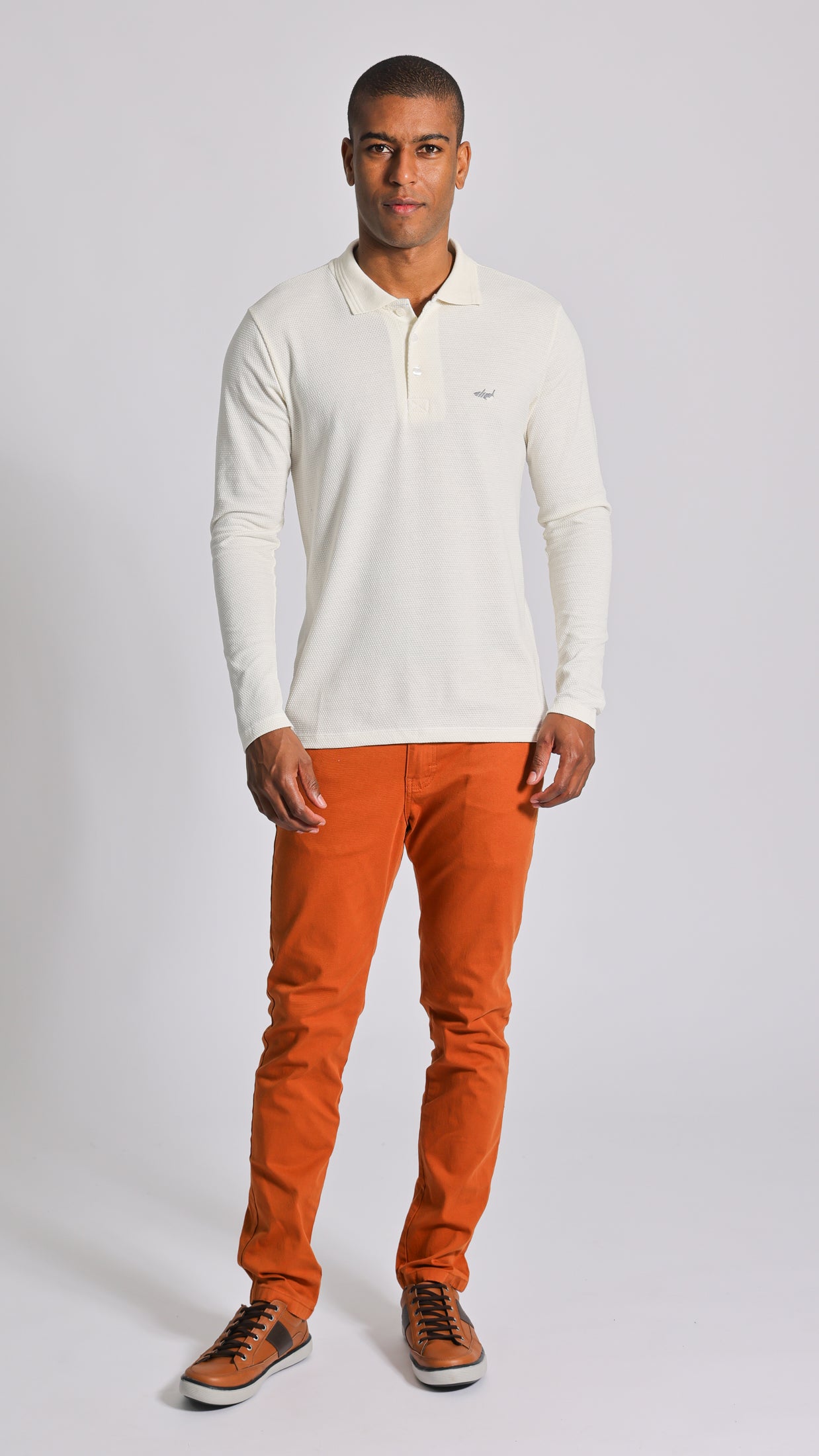 Camisa Polo Colmeia Manga Longa - Off White