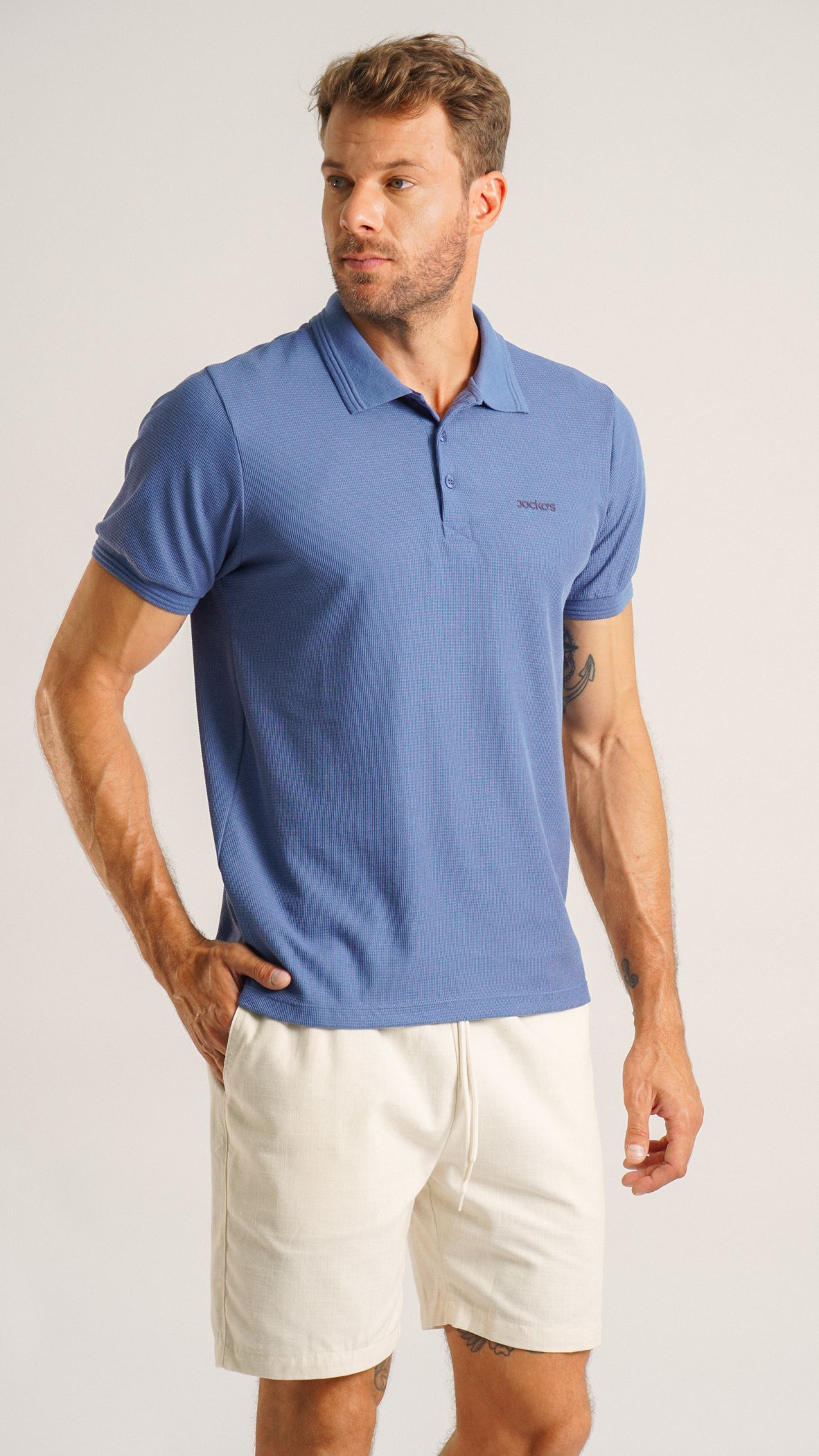Camisa Polo Tricô Diamond - Azul
