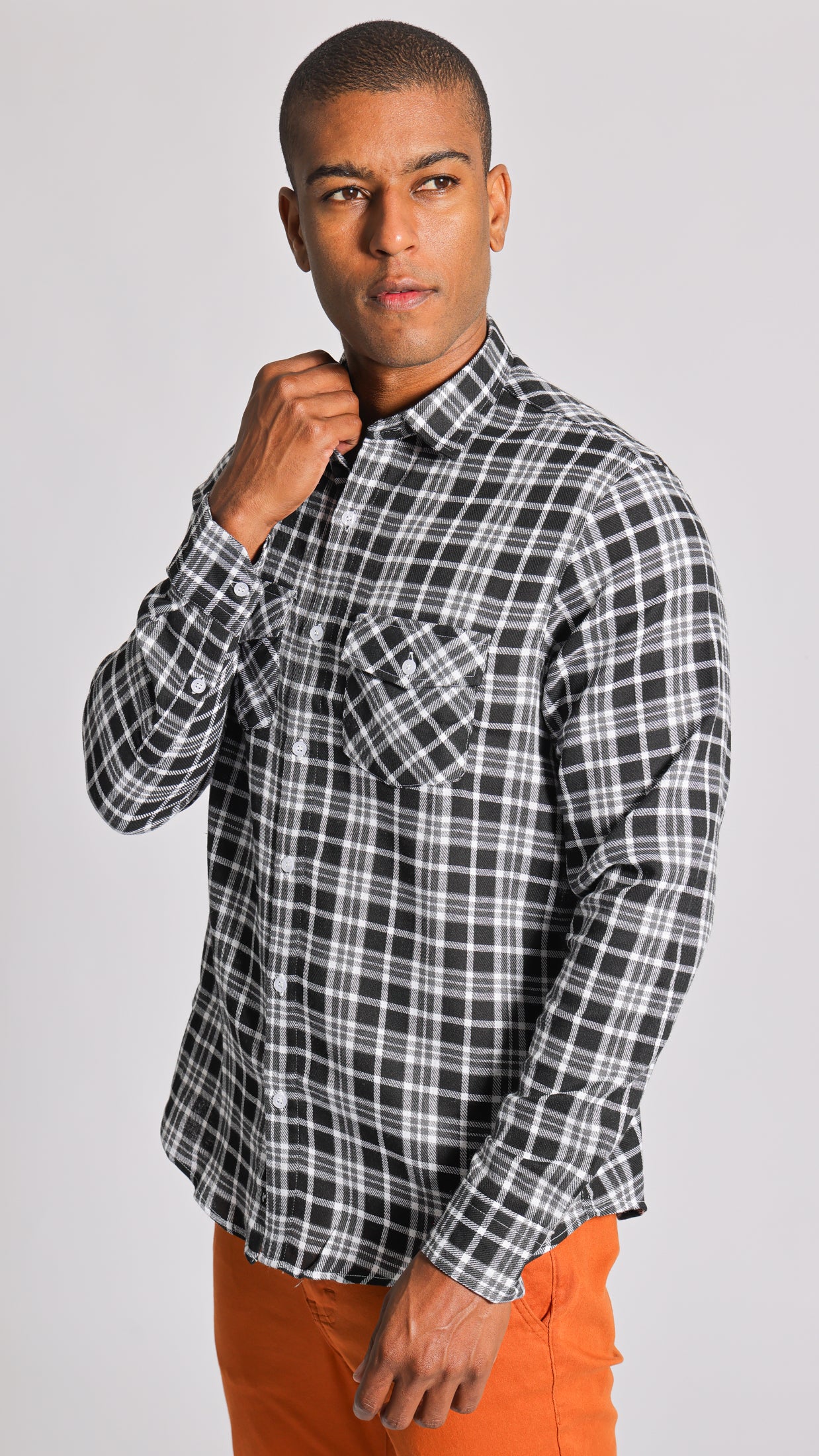 Camisa Xadrez Manga Longa - Preta