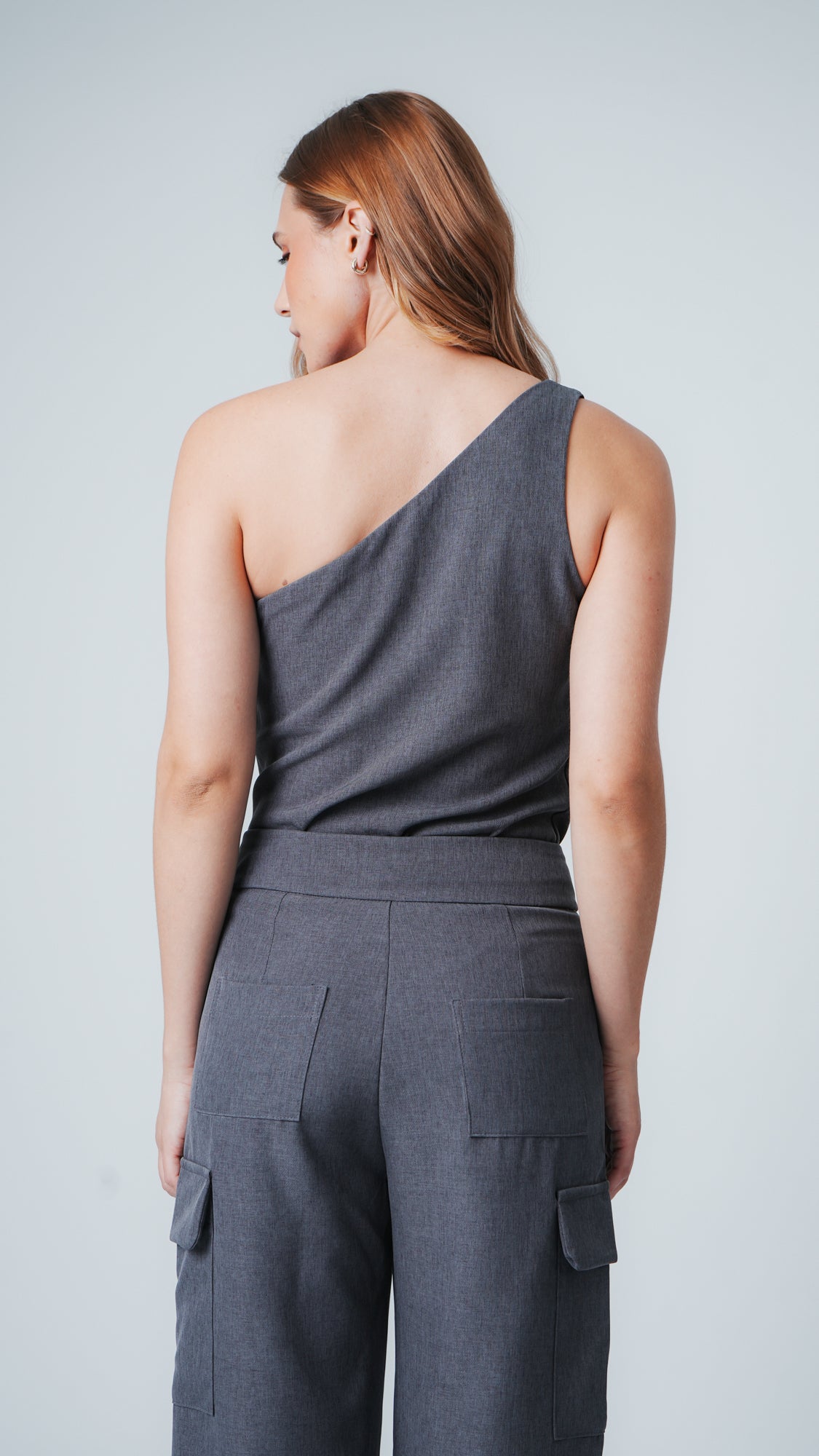Blusa Ombro Único Alfaiataria Premium - Grafite