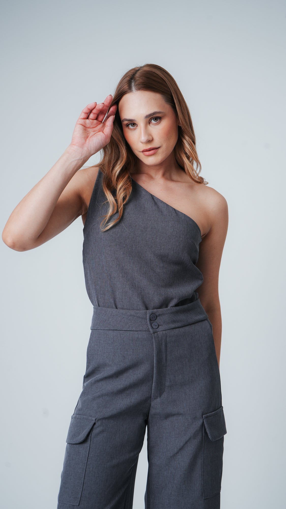 Blusa Ombro Único Alfaiataria Premium - Grafite