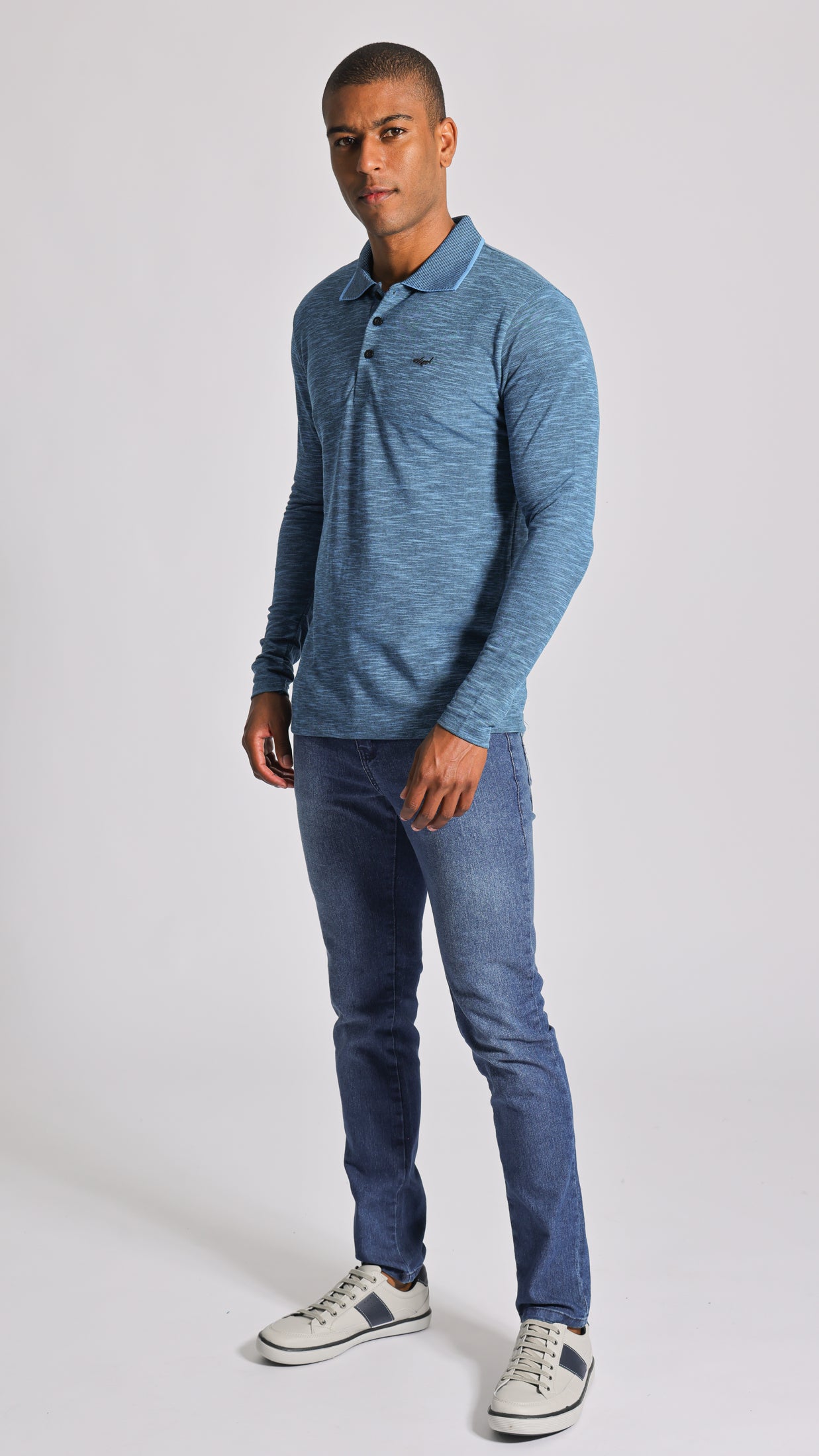 Camisa Polo Flamê Manga Longa - Azul