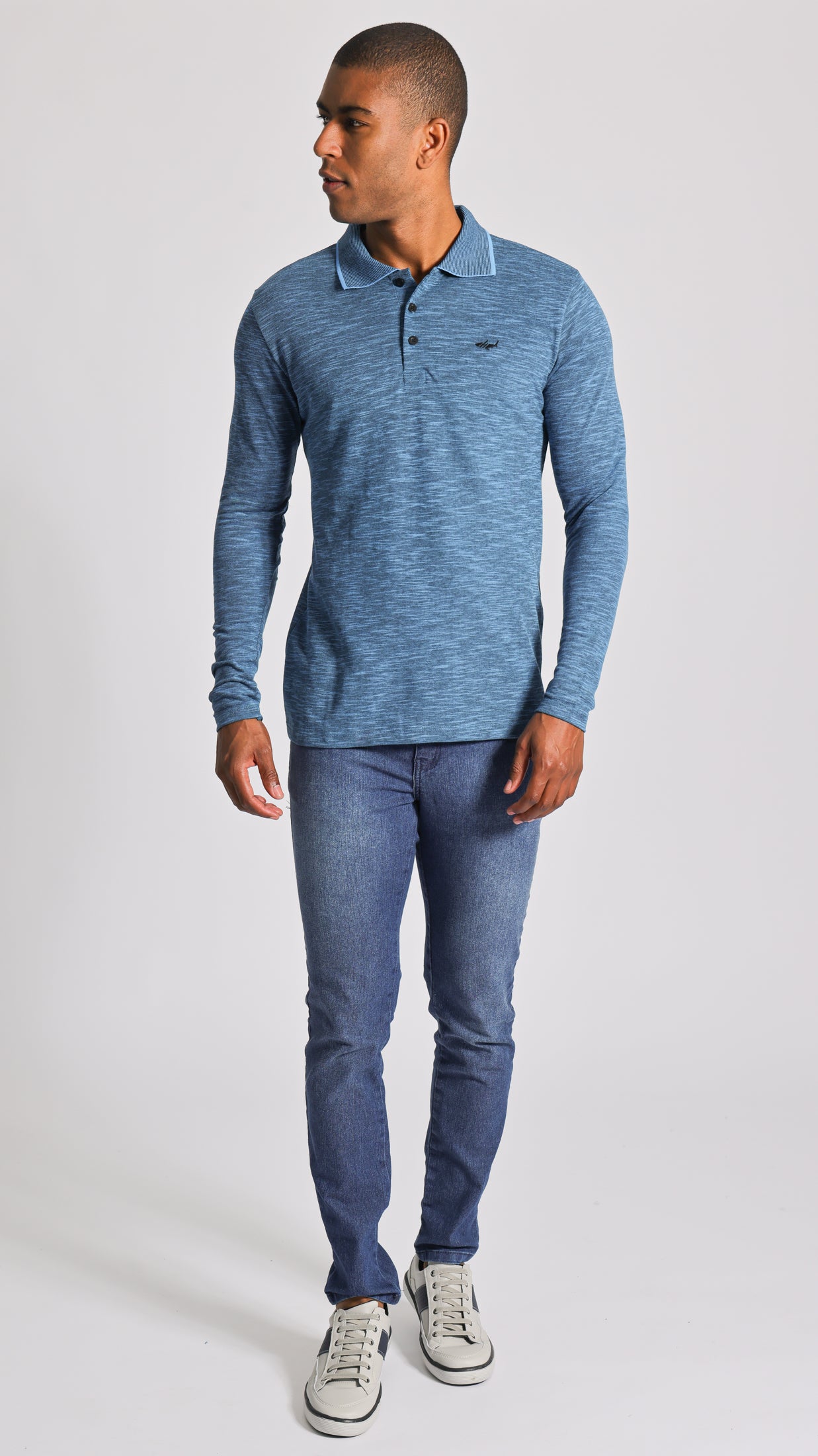 Camisa Polo Flamê Manga Longa - Azul