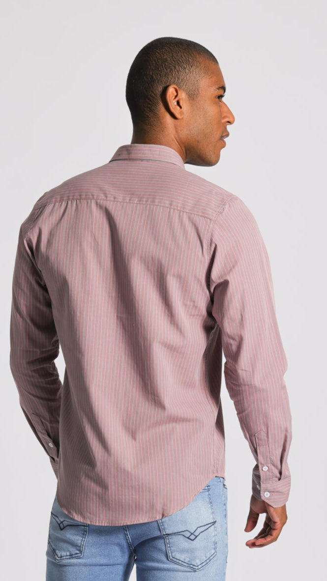 Camisa Listras Manga Longa - Nude