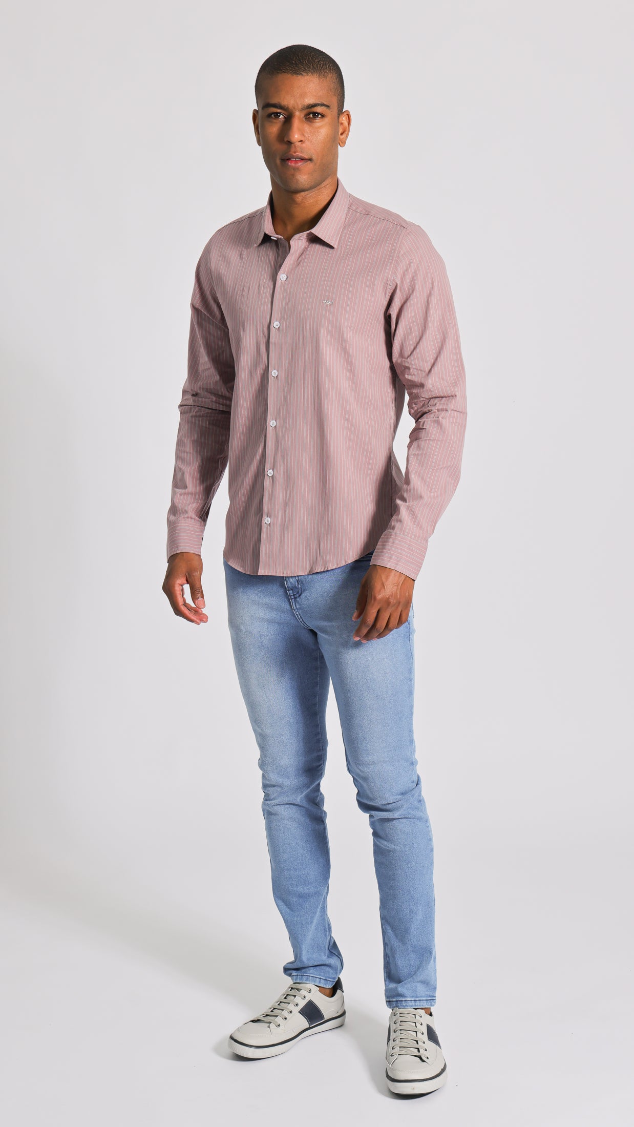 Camisa Listras Manga Longa - Nude