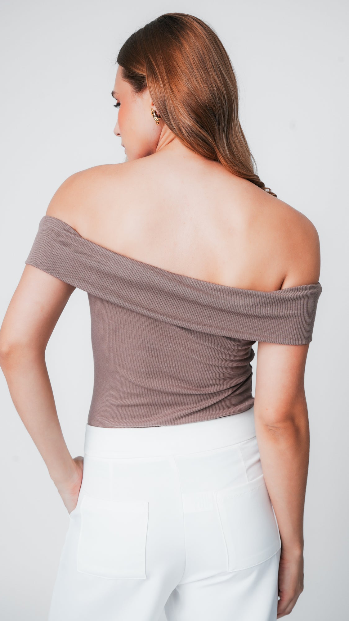 Blusa Ombro a Ombro Canelada - Caqui